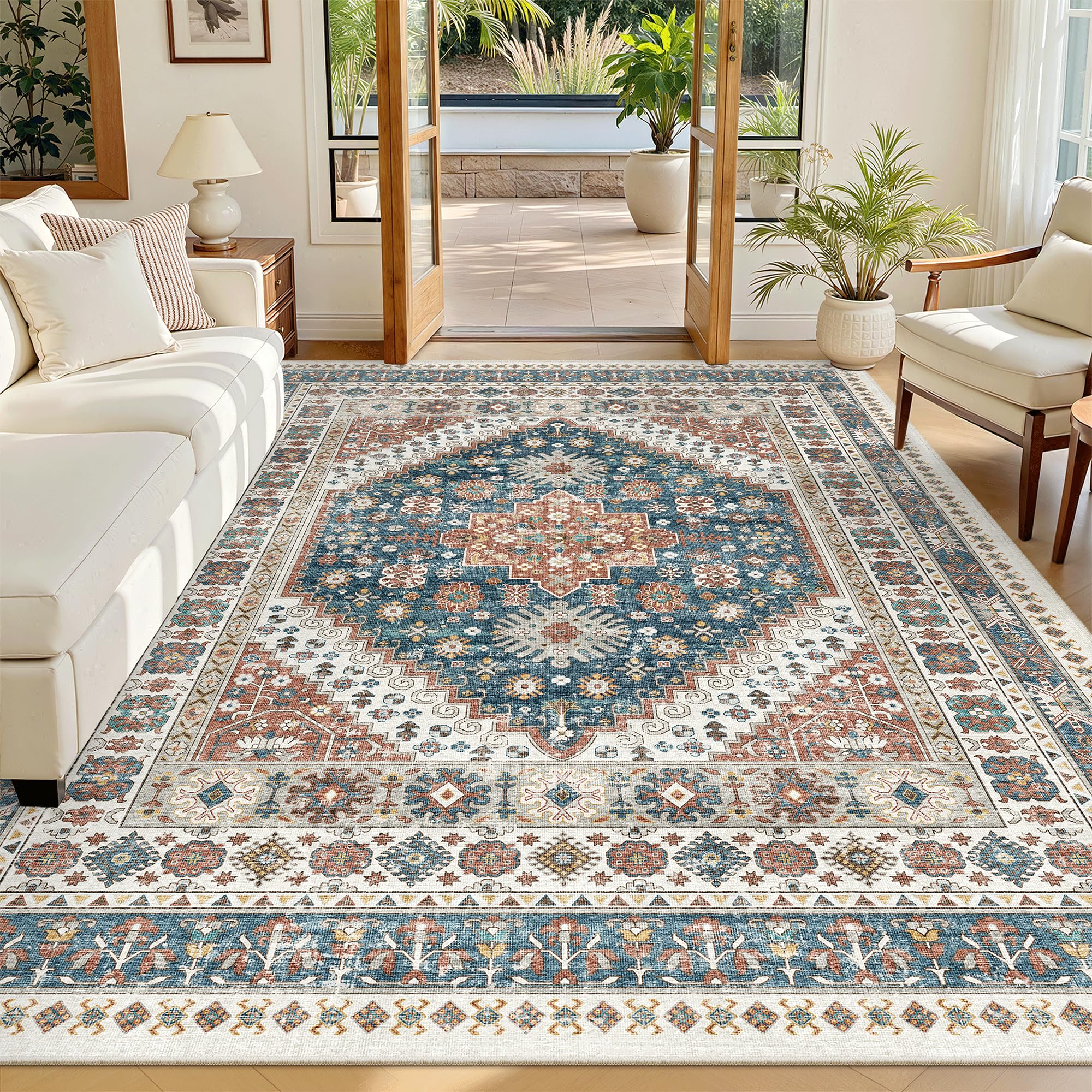 Madane 5x7 Area Rugs for Living Room, Non-Slip Washable Rug, Navy Blue โ image 1