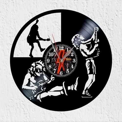 Vinywoody Large Band Clock Hard Rock Australian 70s Music Rock and Roll Vinyl Record Wall Decoration, Black/White, 12"