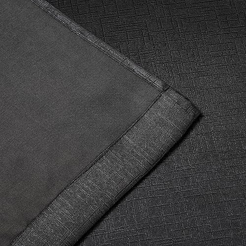 Miniatura 6 de Bujasso Cortinas opacas de jacquard negro con alzapaños, bolsillo para barra, pestaña trasera, aislamiento térmico, de lujo, para oscurecer la