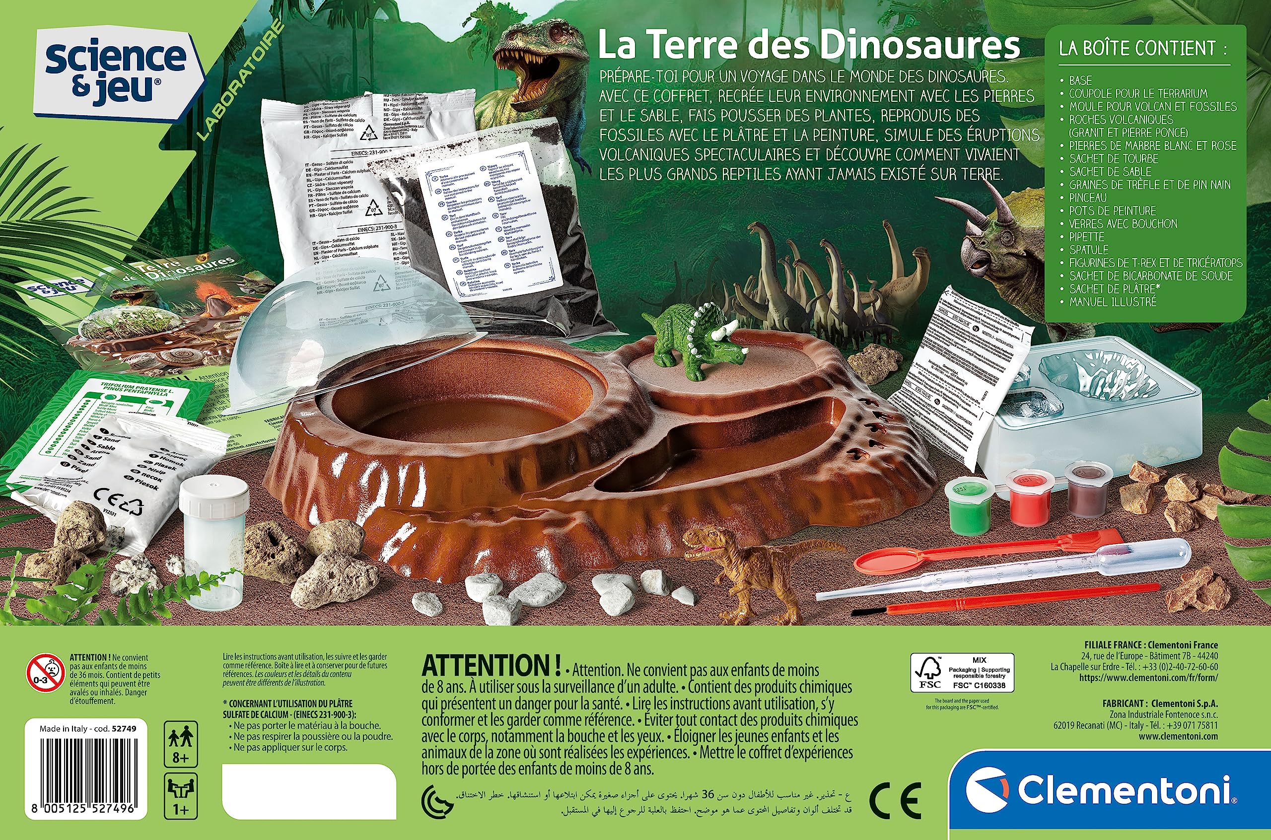 Clementoni - Il Mondo Dei Dinosauri | Terrario E Vulcano In Gesso | Gioco Scientifico 8+ Anni