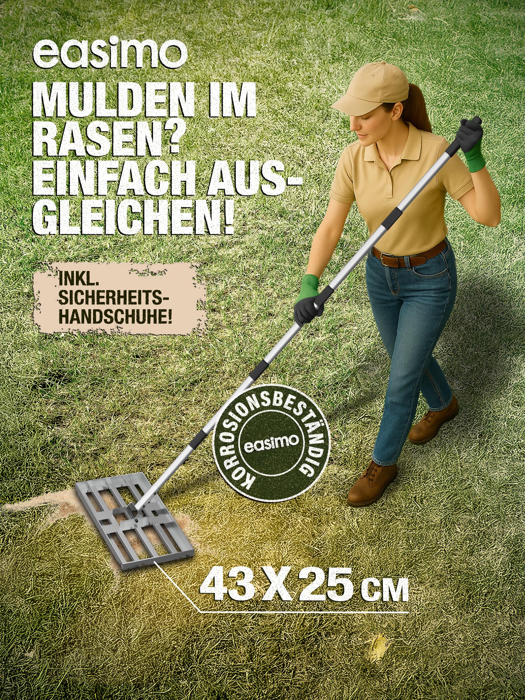 Rasen Rakel 43x25 cm - Hochwertiges Rasenpflege | Werkzeug zur Bodenebenheit, Gartenpflege & Rasenpflege | Robuste Stahlkonstruktion