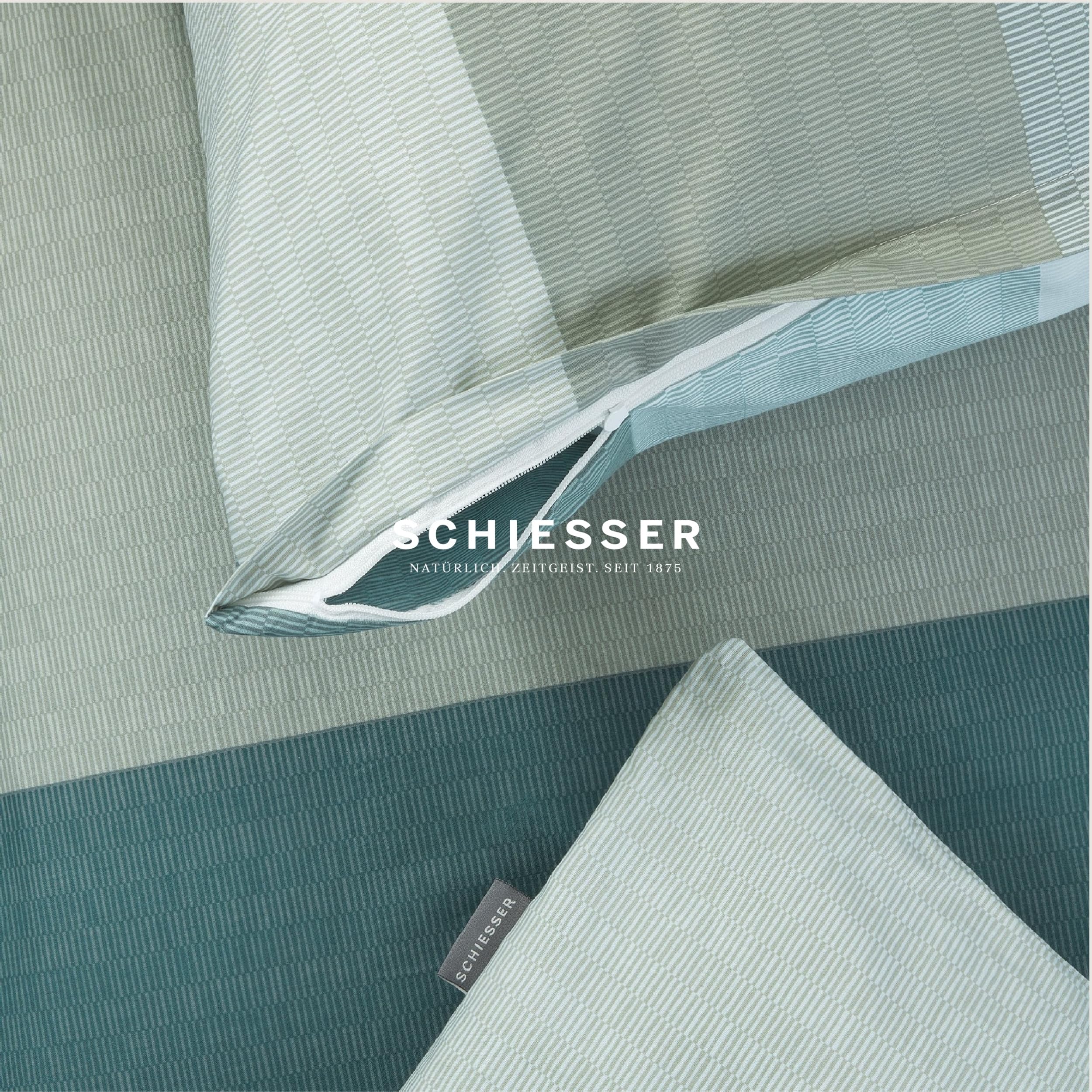 Schiesser Bettwäscheset Endy Stripes - Renforcé - 2-teilig - 155 x 220 cm - Grün