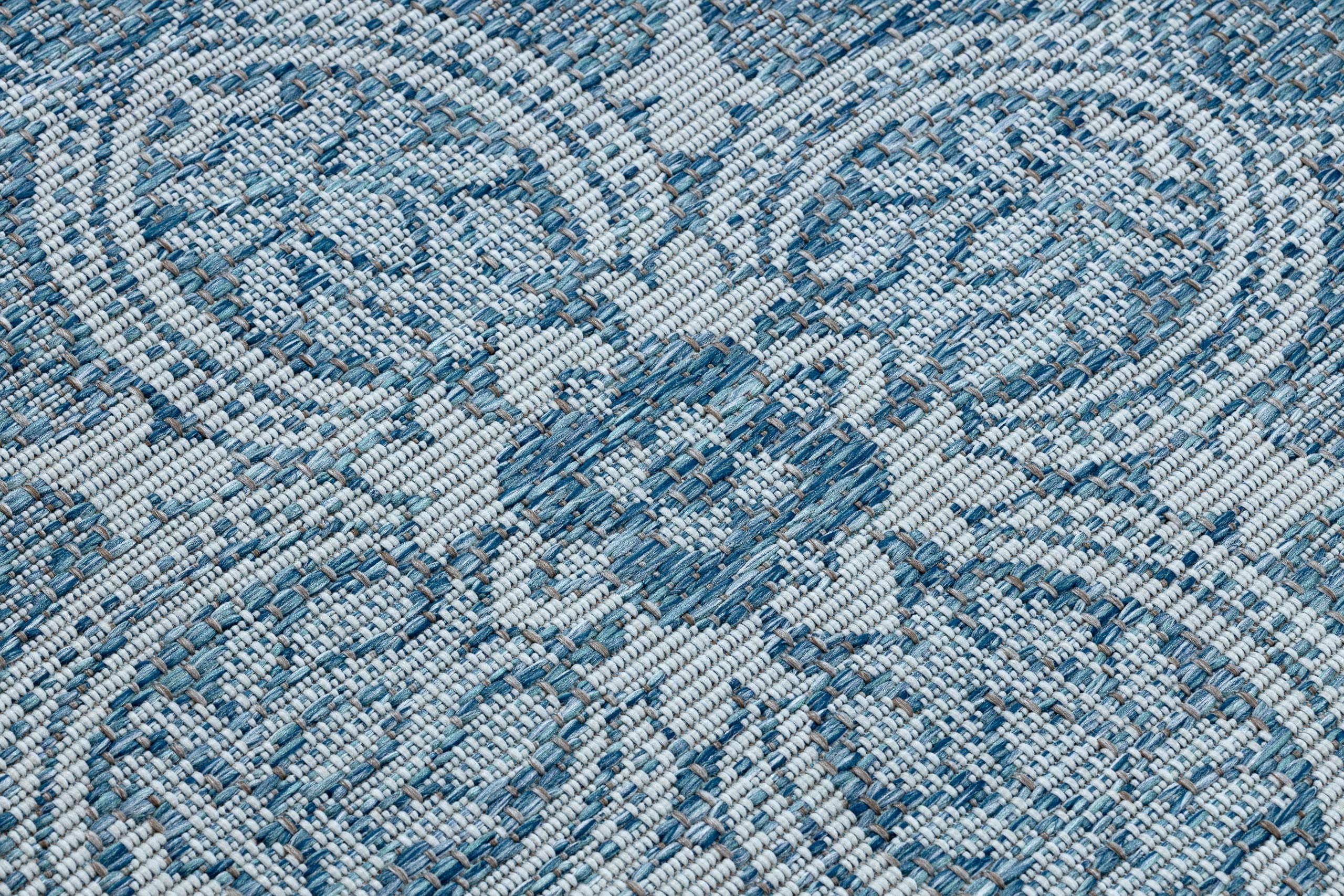 rugsx Nowoczesny dywan SISAL LOFT, sznurkowy dywan do salonu, sypialni, na taras, do kuchni, styl boho, kość słoniowa/srebrny/niebieski, okrąg, 160 cm