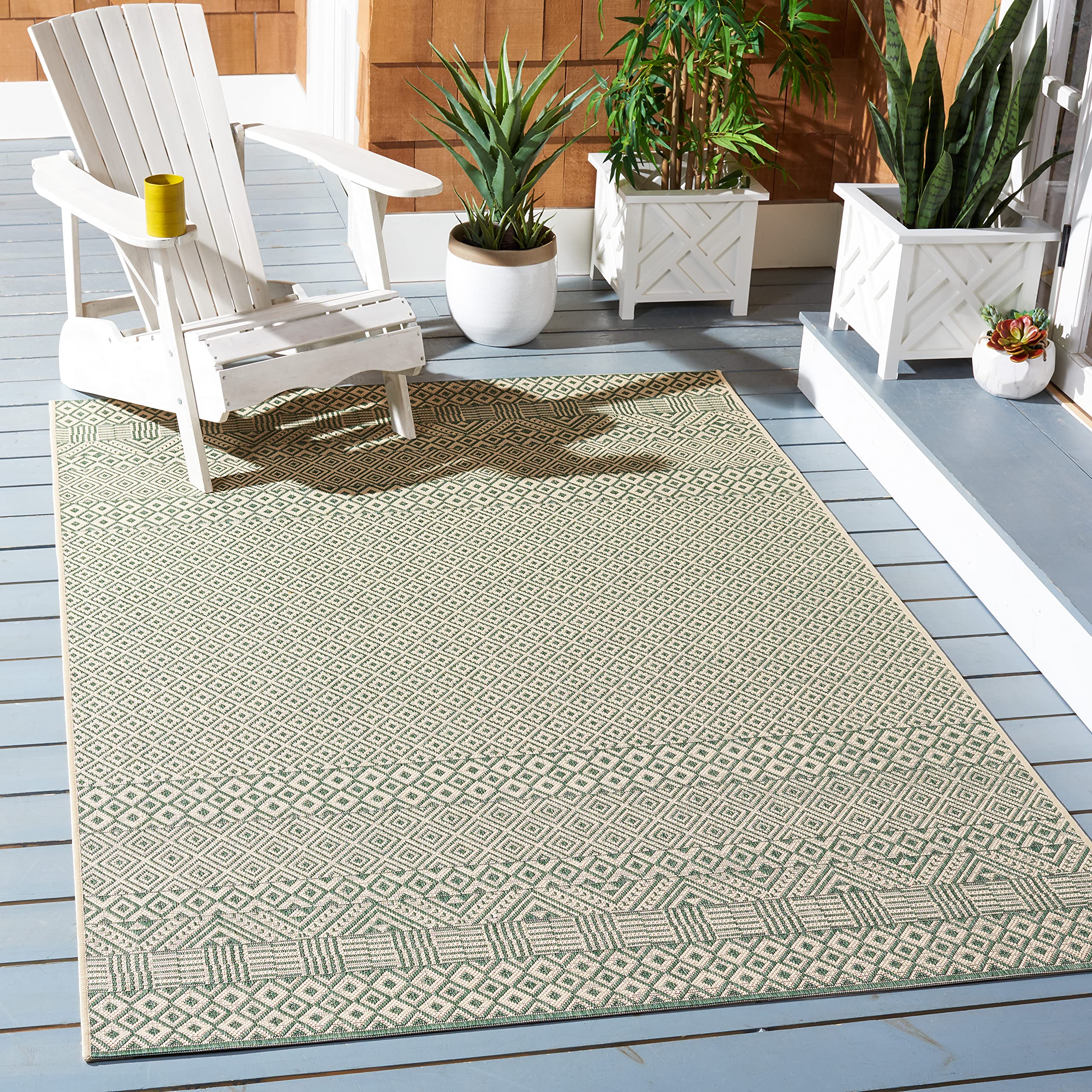 SAFAVIEH Washable Rug Outdoor Courtyard Collection - 9' x 12', Dark Green & Beige, Non-Shedding & Easy Cleaning, Ideal for Patio, Backyard, Mudroom (