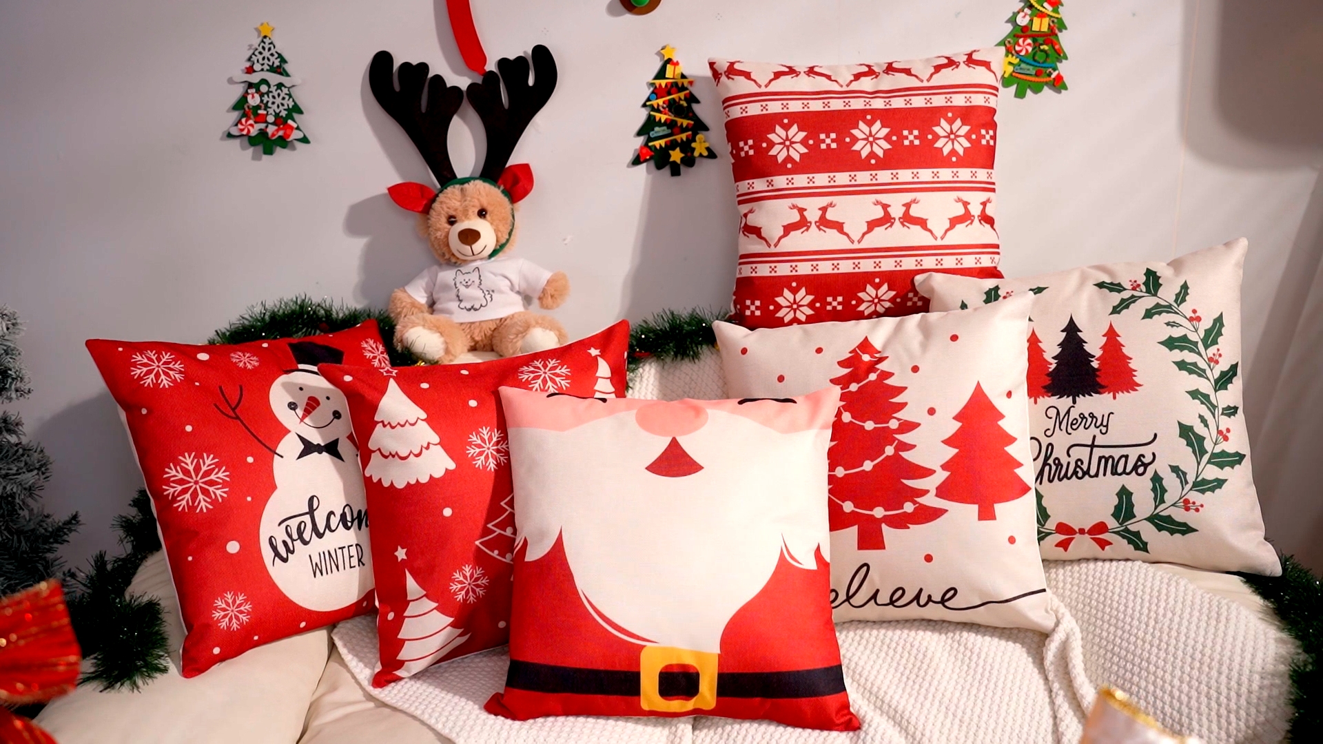 Huwena 12 Pcs Christmas Pillow Covers 18x18 Holiday Decor,Classic Color