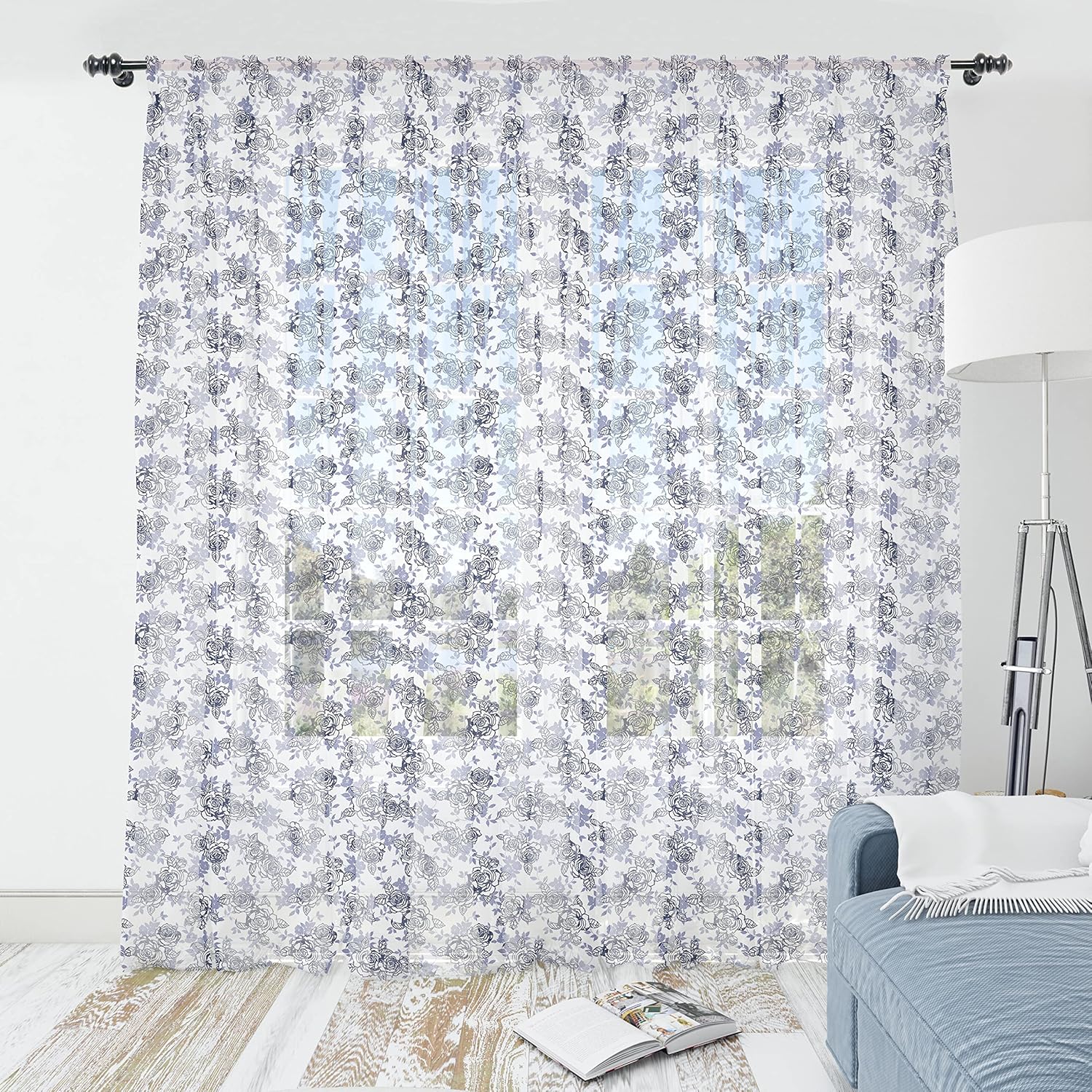 Lunarable Aquarium Leaf Tulle Curtains with Rod Pocket, Repetitive Underwater Coral Pattern in Purple and Orange Tones, Sheer Drape for Wedding Party 2 Panels, 108" x 84", Blush Eggplant Pale Pink