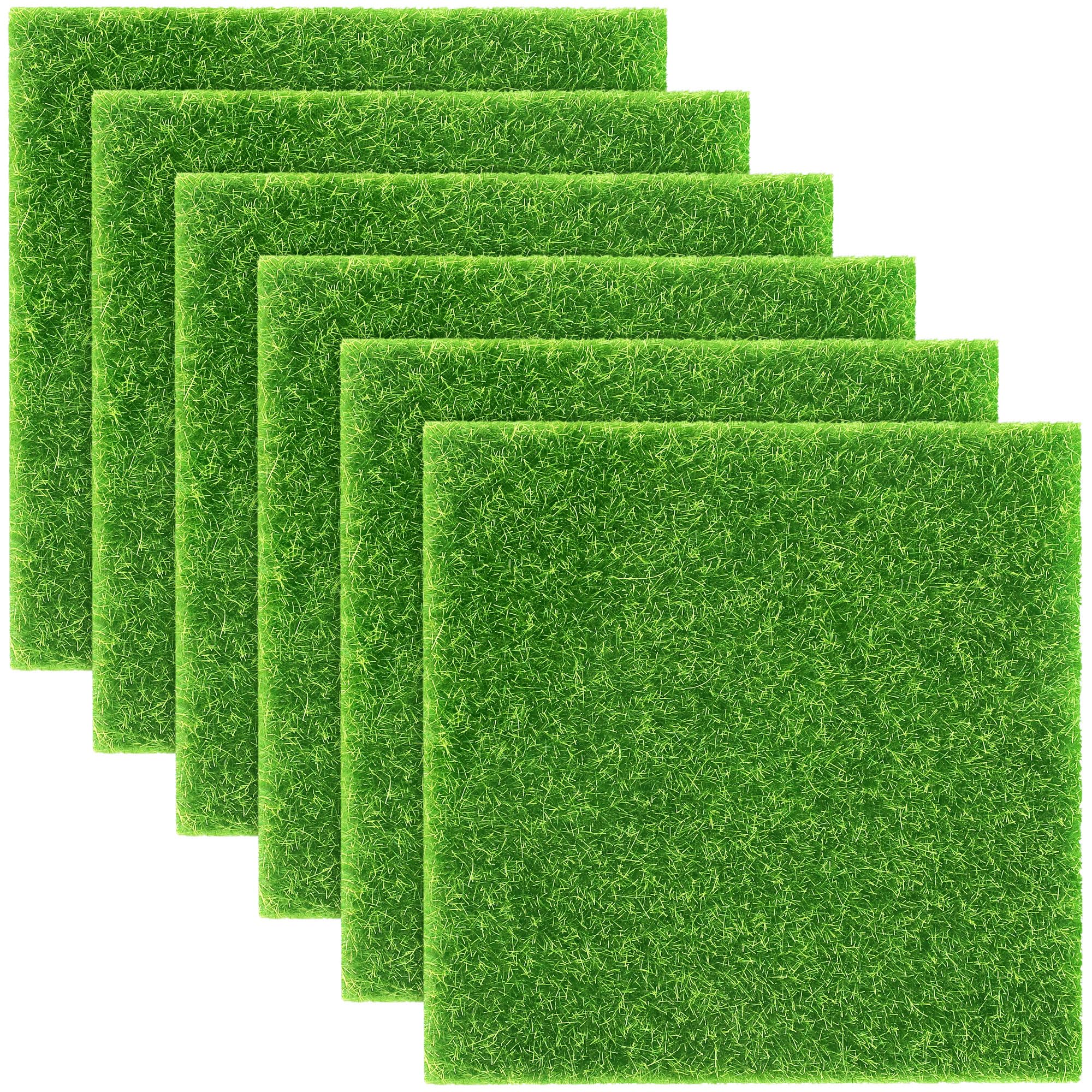 Elcoho 6 Pieces Fake Grass for Crafts Fairy Garden Grass 6 x 6 Inches Artificial Garden Grass for Miniature Ornament Garden Dollhouse DIY Decoration-image-25