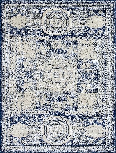 Vista 19 de Unique Loom Bromley Collection Vintage Traditional Medallion Border - Alfombra, Polipropileno, Amarillo/Crema azu/marfil,Gris