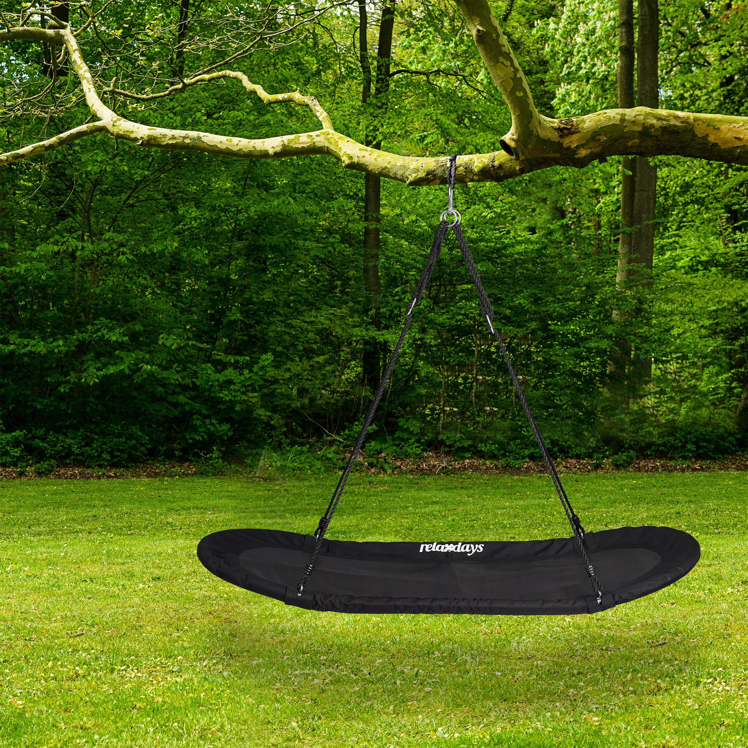 Relaxdays Altalena Grande XXL, Amaca per Bambini & Adulti, 100 kg, Sedia Sospesa Ovale a Nido, 141,5 x 43,5 cm, Nero