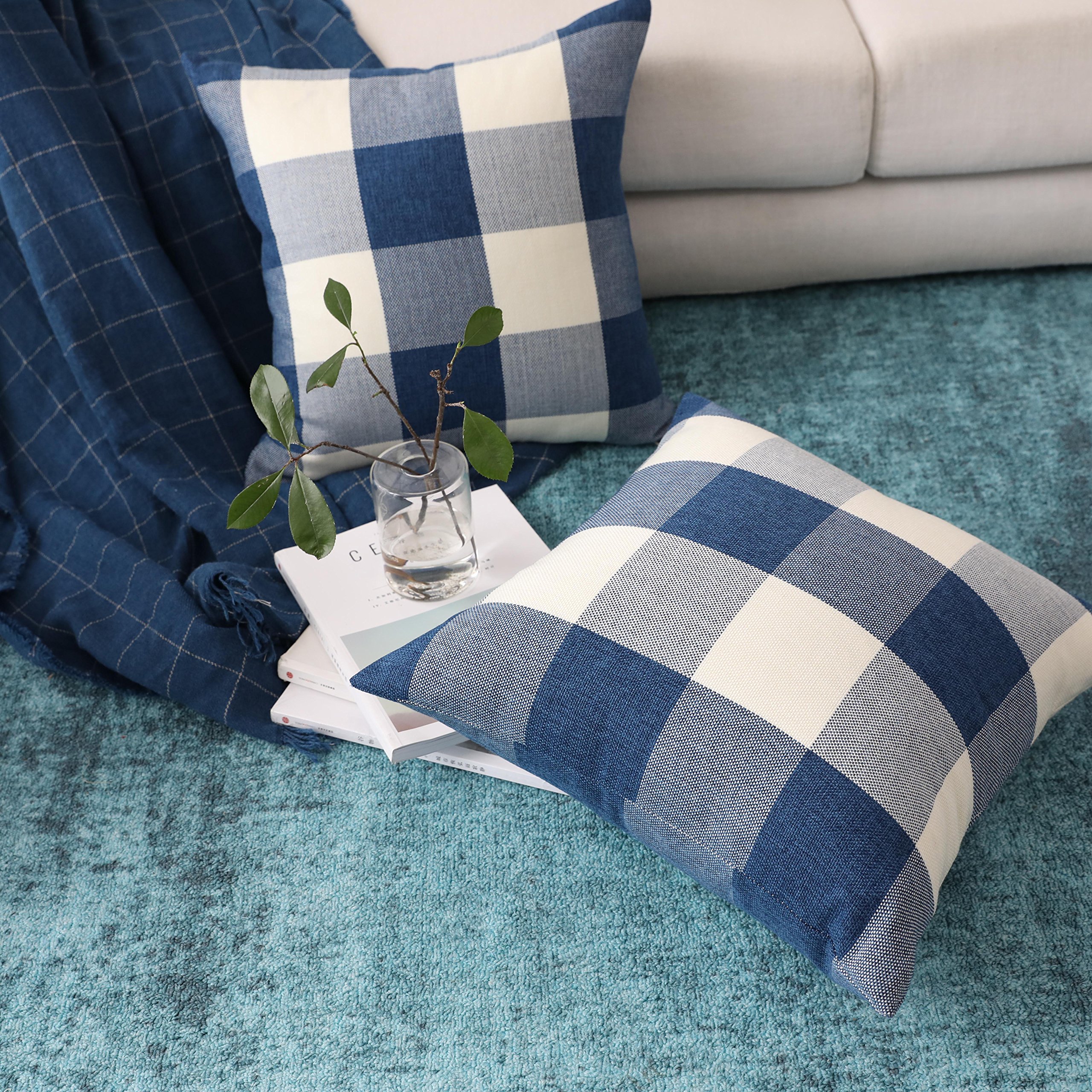 Home Brilliant Checker Plaid Cushion Covers 18x18 Set of 2, Textured Decorative Pillow Covers 45cm x 45cm - Image 3