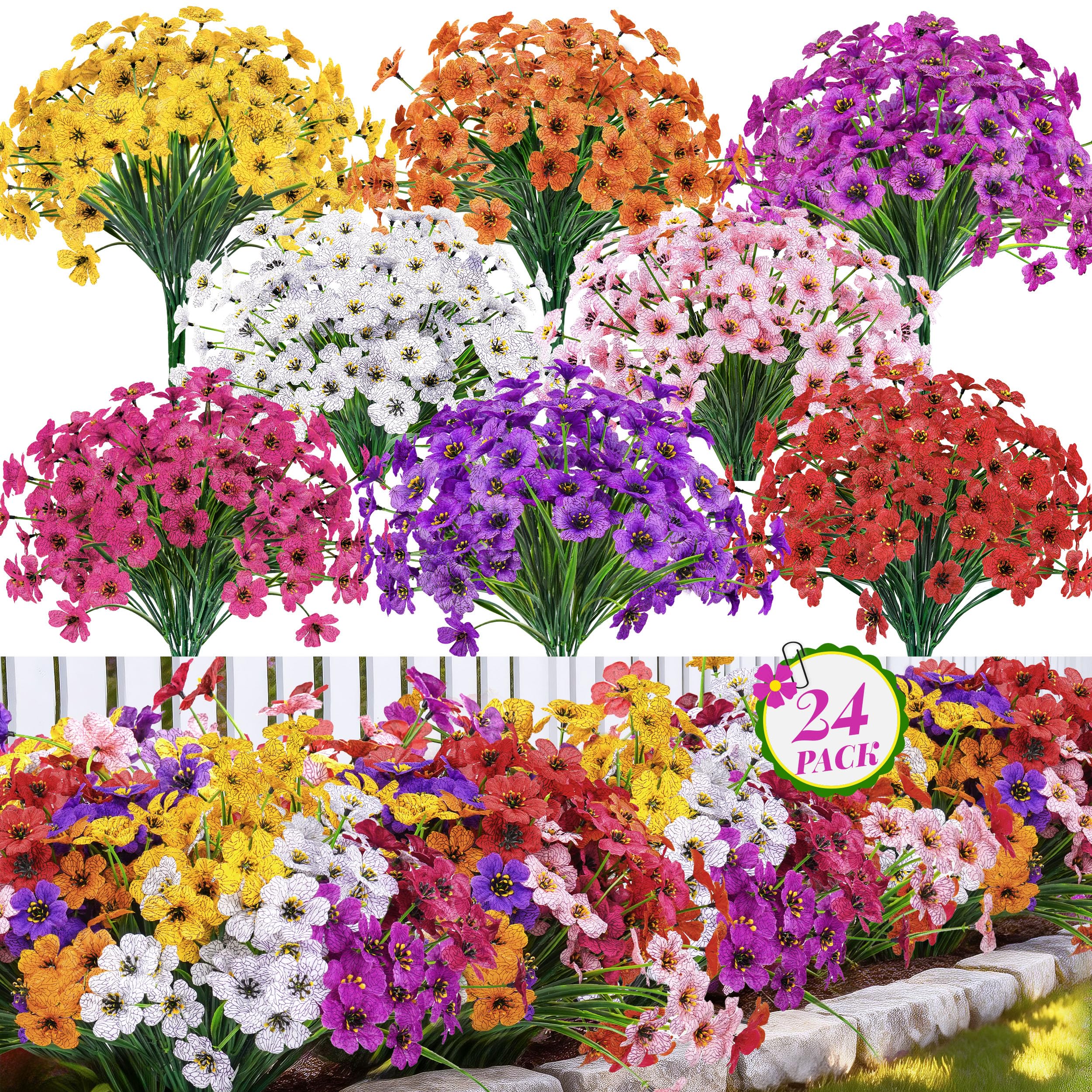 Der Rose 24 Bundles Artificial Flowers for Outdoors, UV Resistant Fake Flowers for Home Garden Patio Porch Decor (8 Colors) image 2