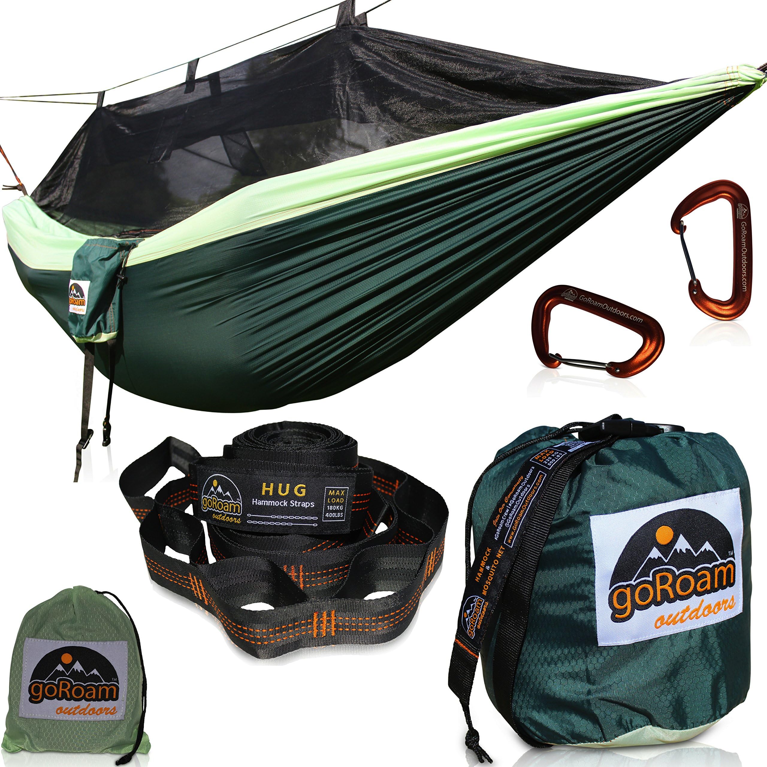 goRoam Outdoors Camping Hammock with Mosquito Net | Pro Upgrade Hex Ripstop Nylon - 10ft Loop Tree Straps & Wiregate Carabiners. Premium Quality & Lightweight - Bug Free Hiking, Backpacking & Travel