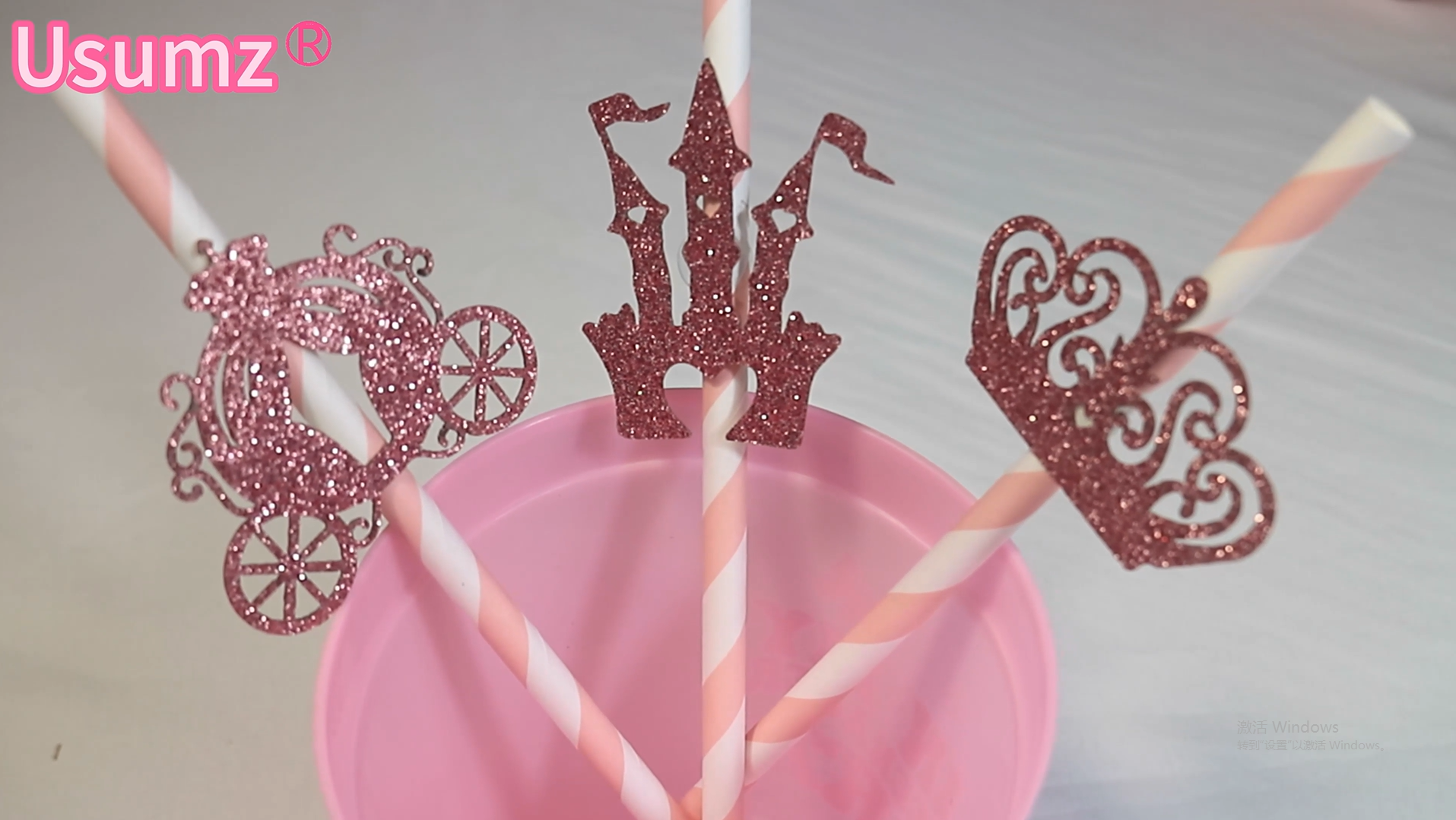 24 pitillos de papel con corona princesa brillo miniatura 7