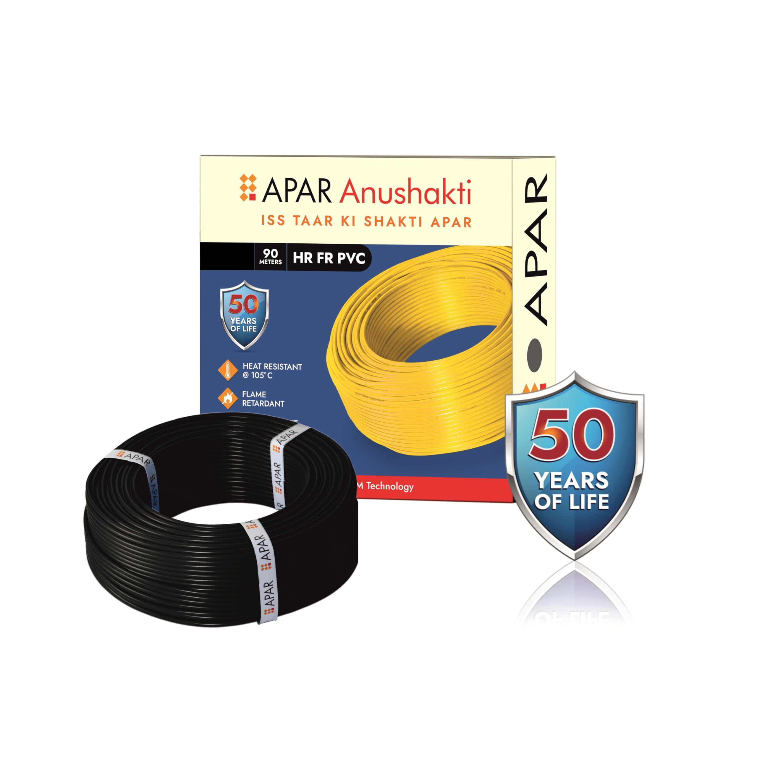 APAR ANUSHAKTHI 2.5 sq mm 90m HEAT RESISTANT(@ 105*C) FLAME RETARDANT PVC Powered by E-BEEM TECHNOLOGY Single Core CLASS 5 COPPER Conductor Wire for Domestic & Industrial Electrical Wiring. (BLACK)-image-25