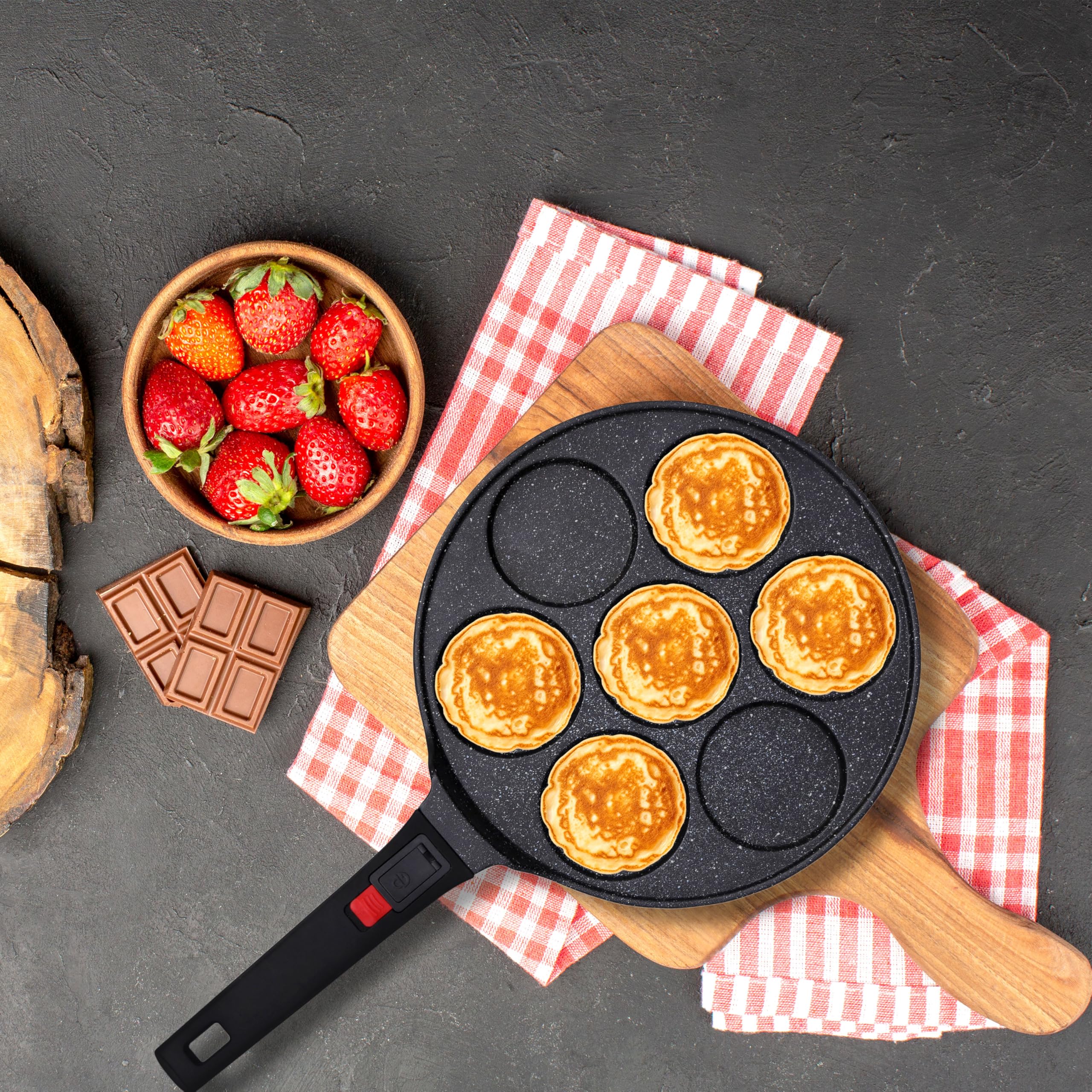 INTIGNIS® Padella antiaderente - Mini padella per pancake multiforo, padella per crêpes e pancake in stile americano con 4/7 fori per pancake individuali perfetti (7 - Smart)