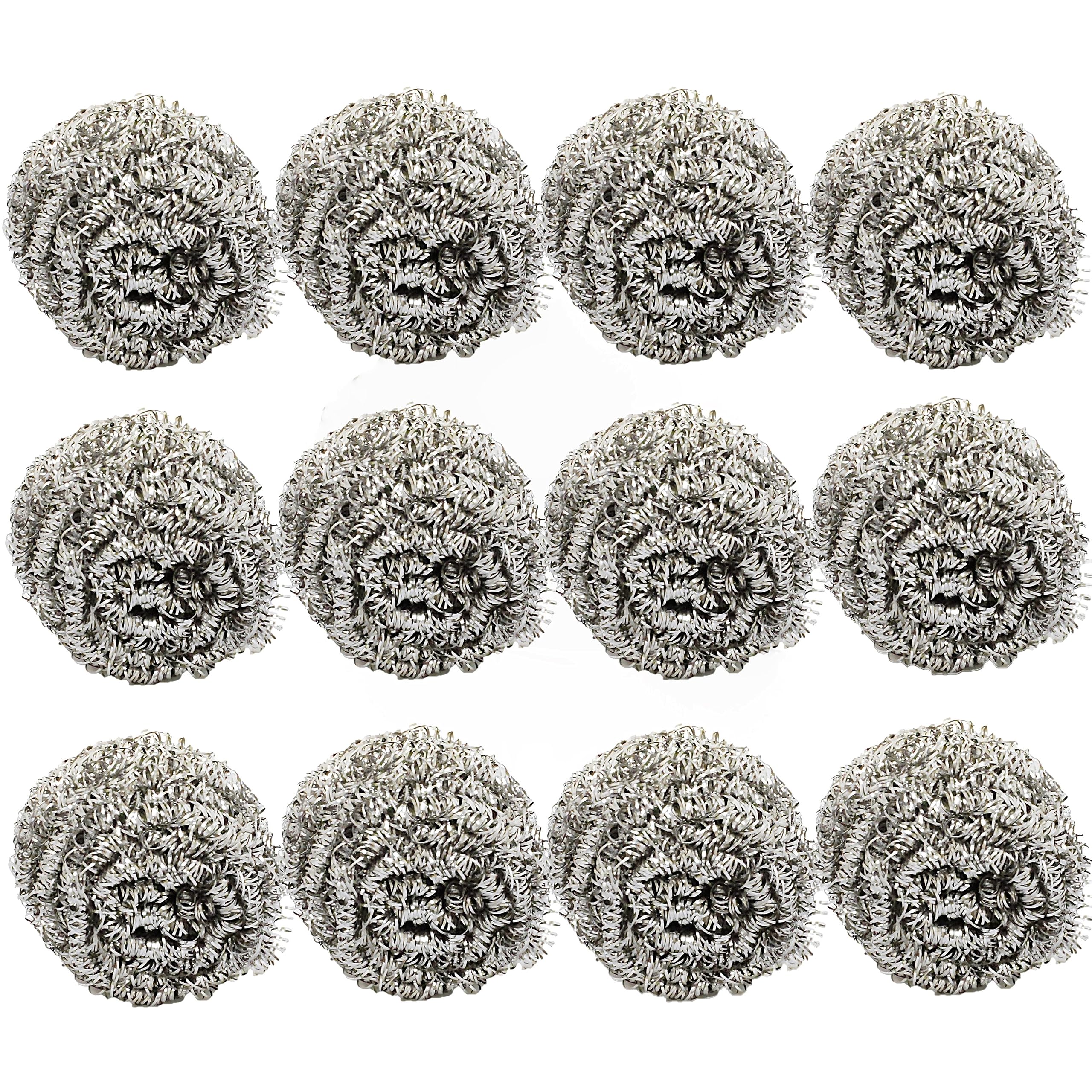TrueCraftware-50g Stainless Steel Scrubber Ball Set of 12- for Cleaning Dishes Pans Pots Ovens Grills Stainless Steel Scrubber for Kitchen Sinks Cleaning Steel Wool Pads Metal Scrubber