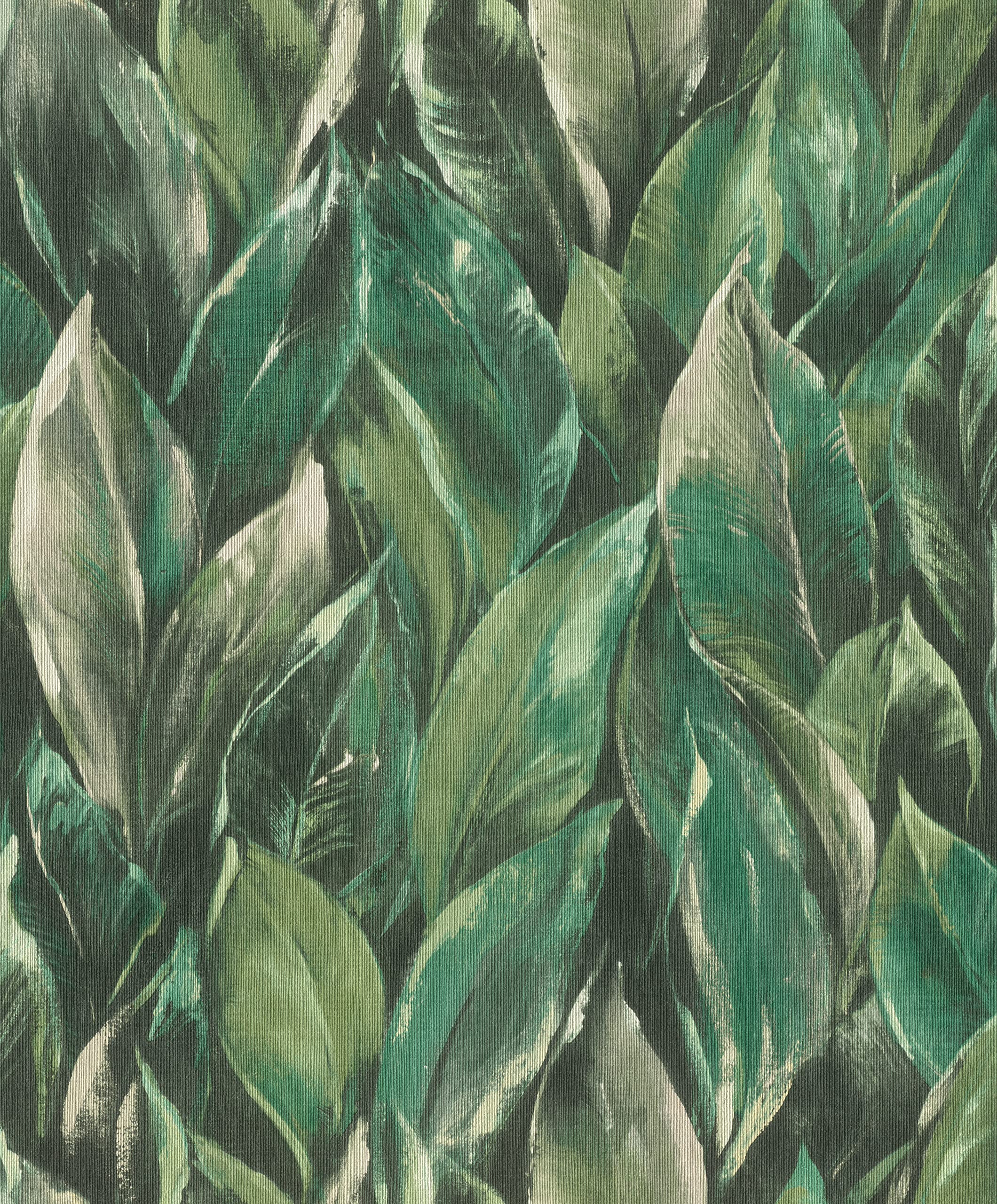 Papier peint non tissé à grands motifs feuillage vert jungle chic