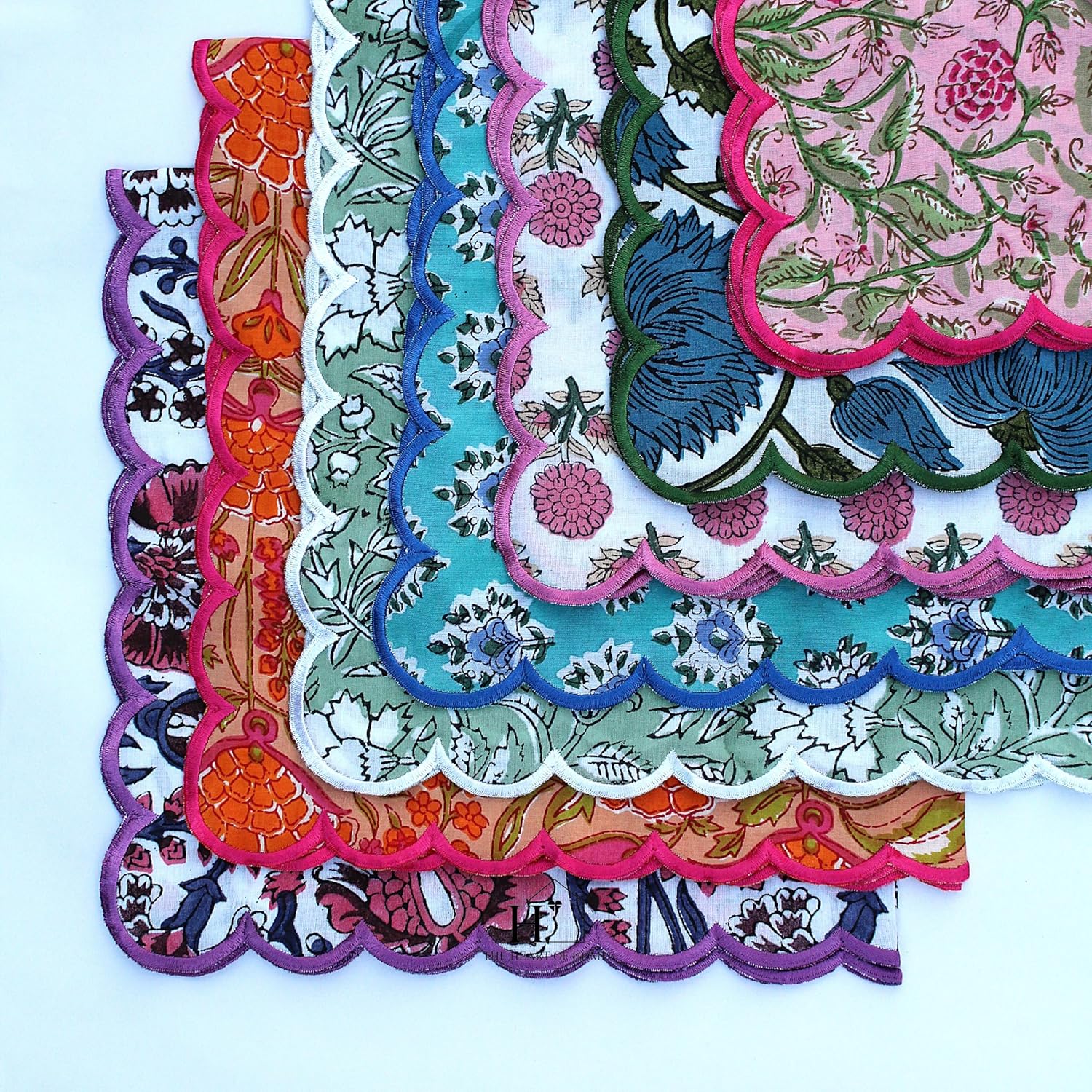 Mix and Match Assorted Embroidery Scallop Napkins Hand Block Print Fall Colour Wedding Napkins Cloth Floral