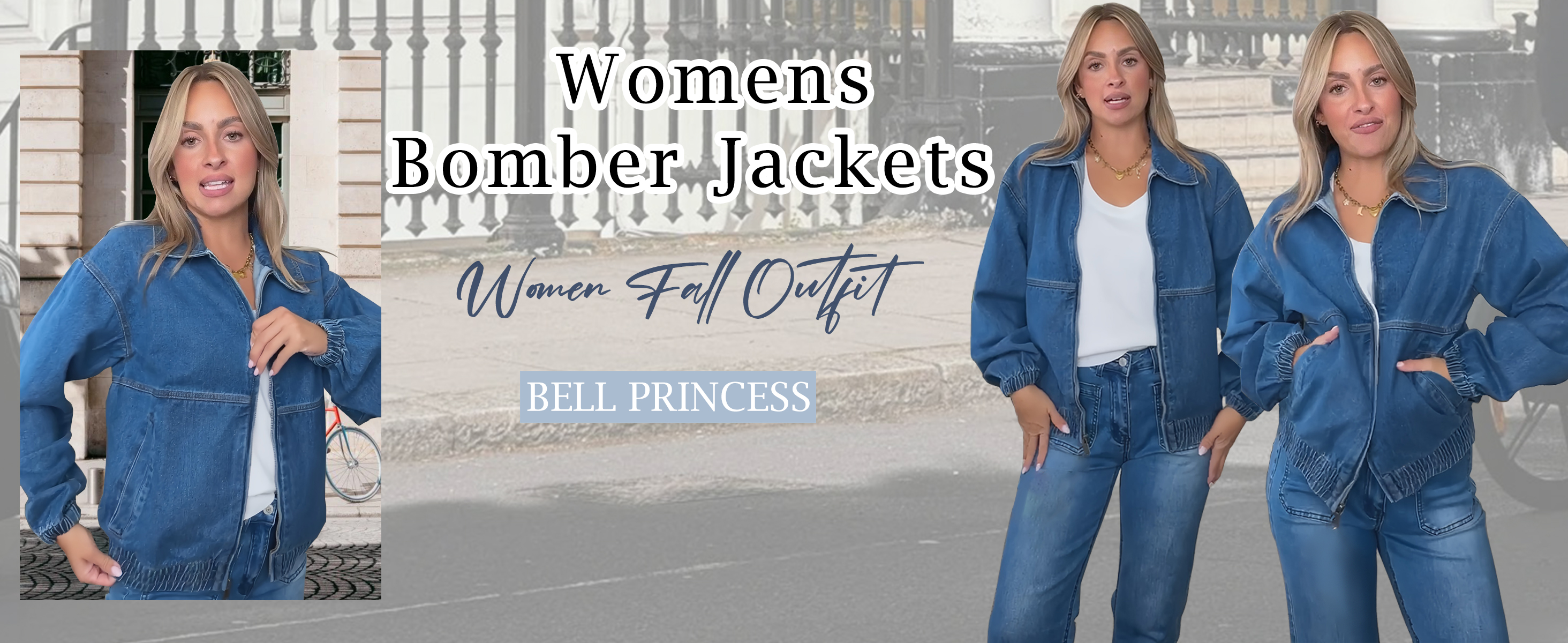 Bell Princess Womens Denim Jackets Long Sleeve Zip Up Elastic Hem
