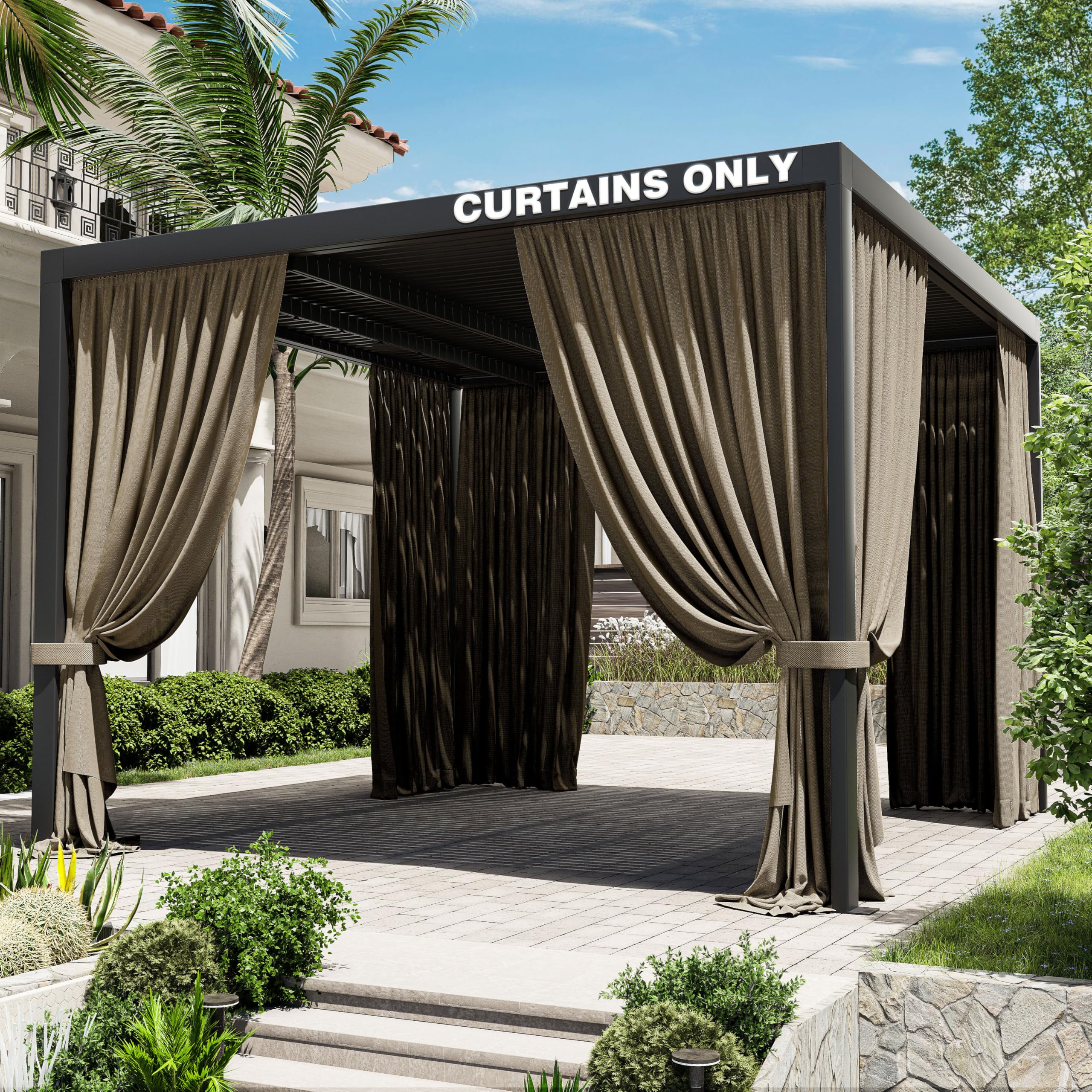 12' X 12' Gazebo Curtains Universal Replacement, Sidewall 4-Piece Privacy Curtains with Double Zippers for Patios, Outdoors, Decks, Gardens (Curtains Only)-image-3