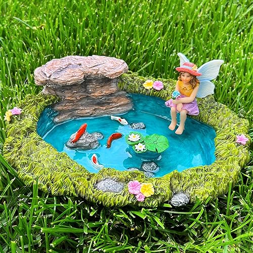 Miniatura 8 de Mood Lab Fairy Garden - Kit de estanque de peces en miniatura y estanque de hadas, juego de 2 piezas de accesorios de jardín, decoración para