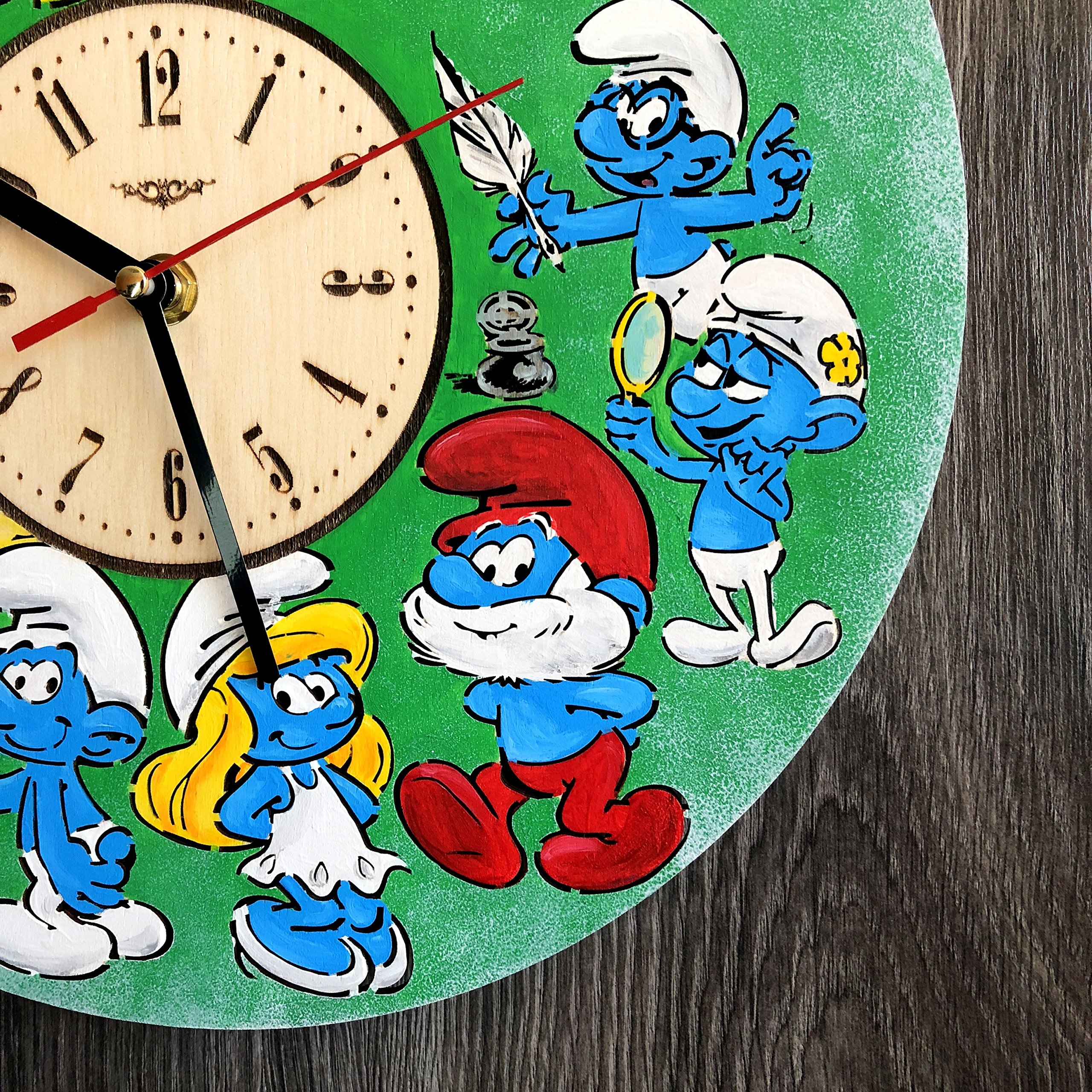 Amazon.co.jp: The Smurfs スマーフ木製掛け時計ー完璧で美しく作られ 