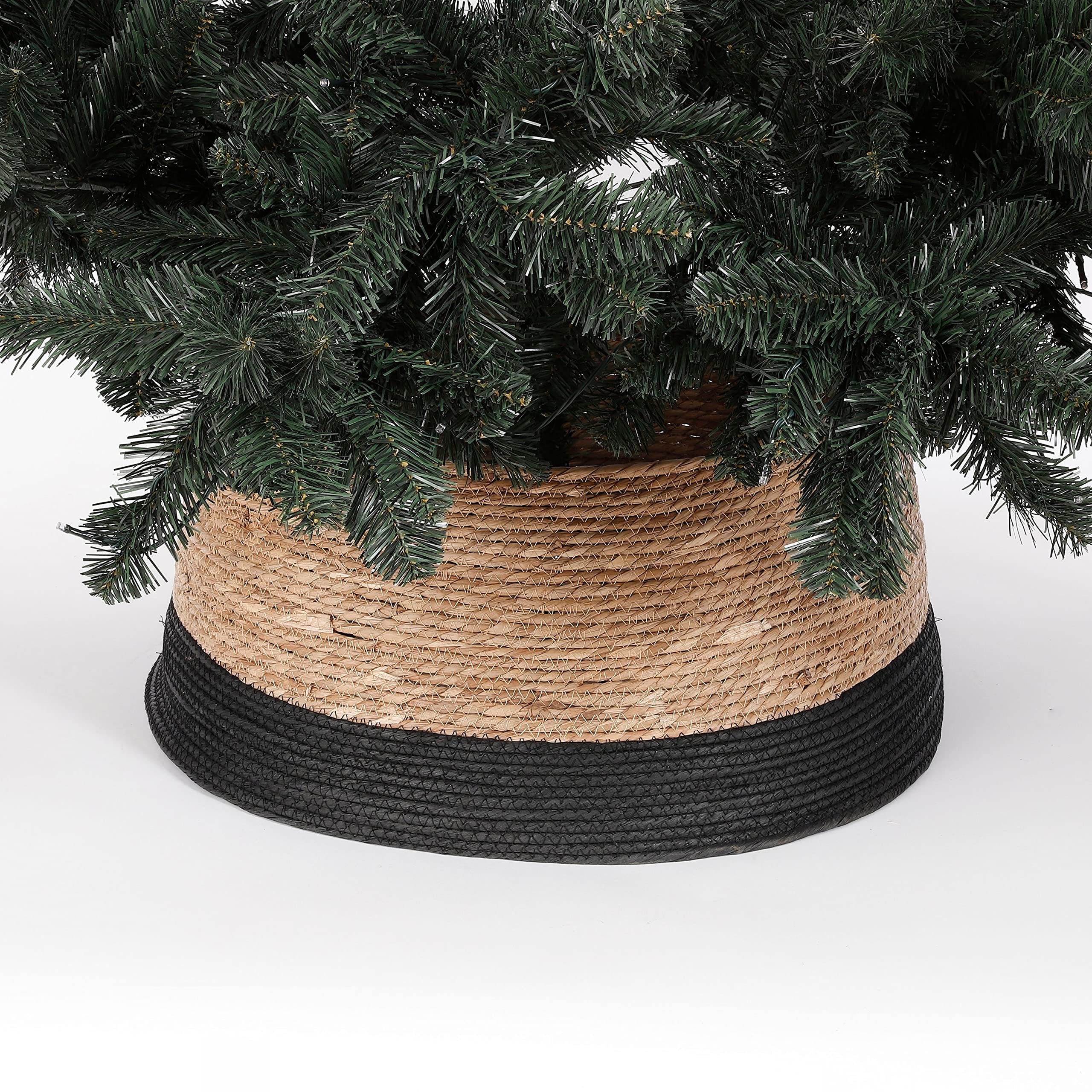 HOUSE OF SEASONS Jupe de Sapin Noël, Couvre Pied Sapin Noël, Tapis de Neige Noel, Cache Pied Sapin - H26 x Ø58 cm - Jonc de mer - Noir