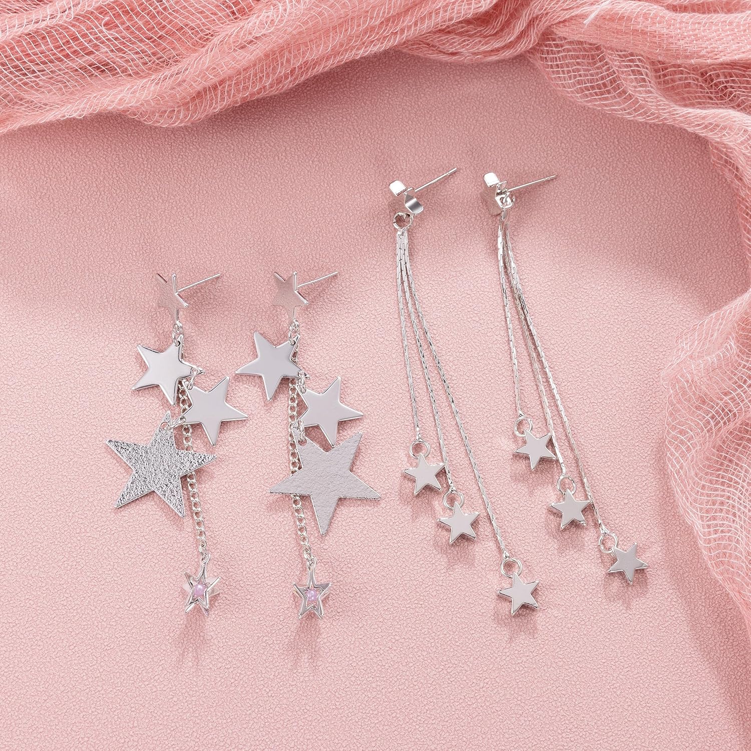 Star Dangle Earrings for Women - Long Tassel Drop Earrings in Lightweight Star Design - Image 2