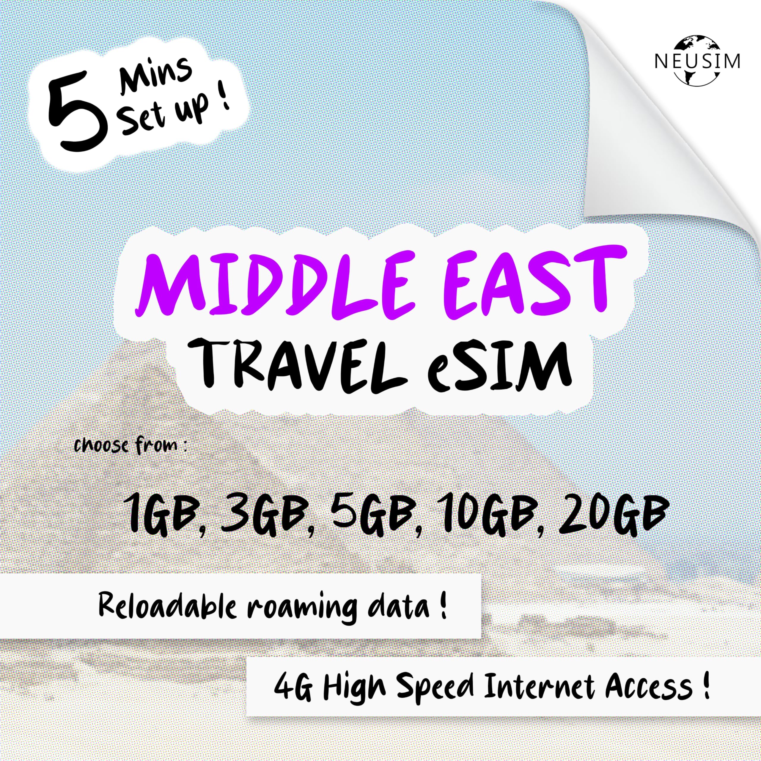 NeuSIM Middle East eSIM 1-20GB Data - 7 Destinations | Same Day DELIVERY! (10GB for 30 Days)