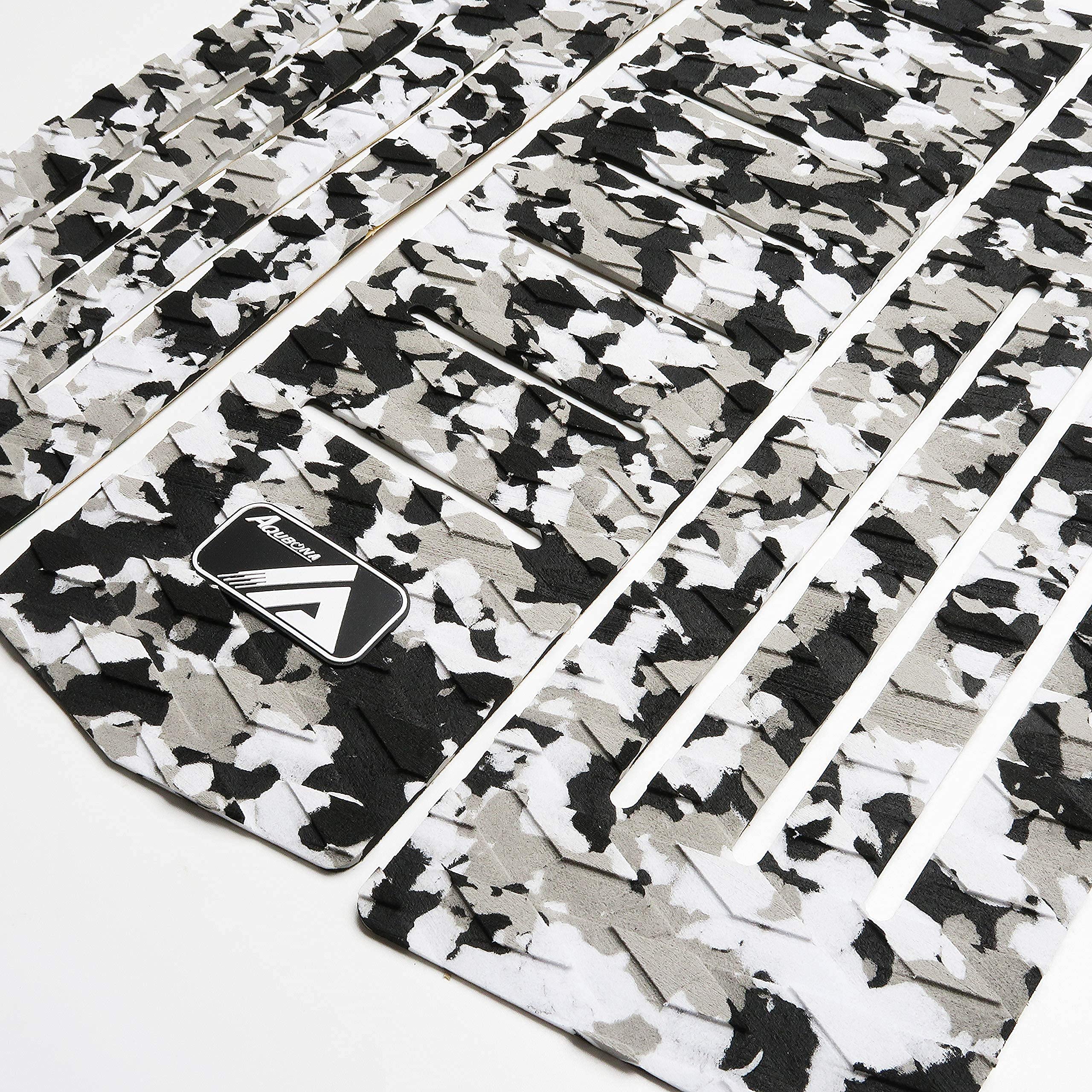 AQUBONA 3 Piece Stomp Pad Surfboard EVA Traction Pad with 3M Adhesive Professional Tail Pad/Applies All Boards - Surfboards, Shortboards, Longboards, Skimboards/black white blue (Gray & White)