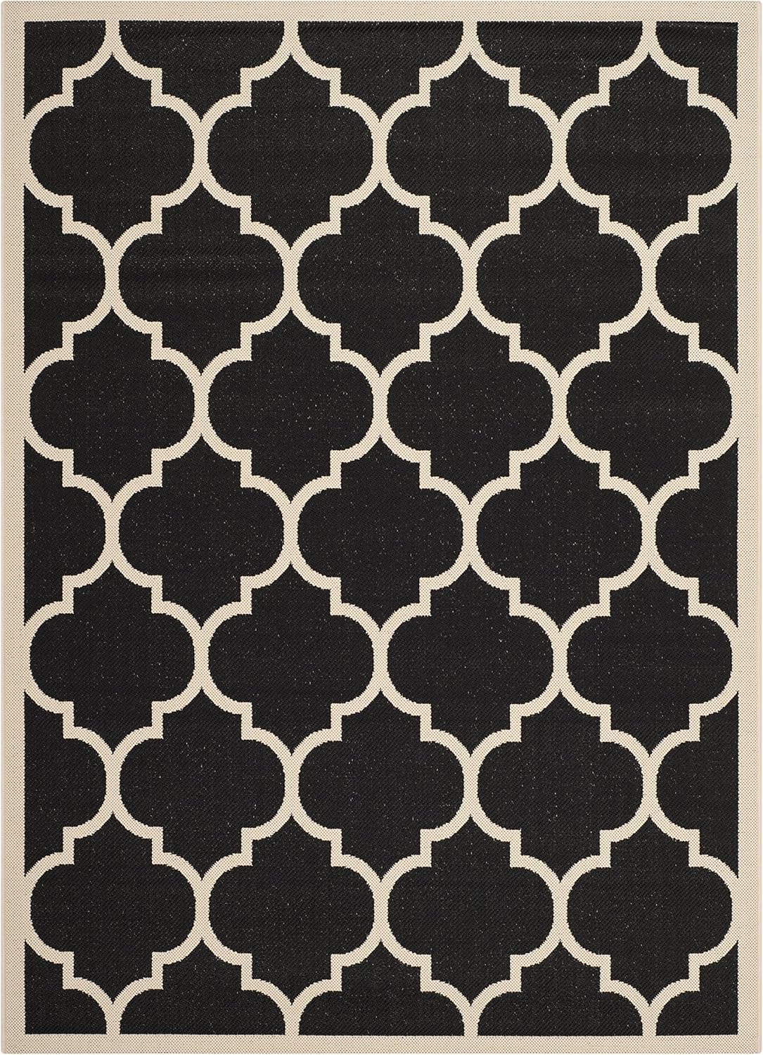 SAFAVIEH Washable Rug Outdoor Courtyard Collection - 4' x 5'7", Black & Beige, Non-Shedding & Easy Cleaning, Ideal for Patio, Backyard, Mudroom (CY6914-266)