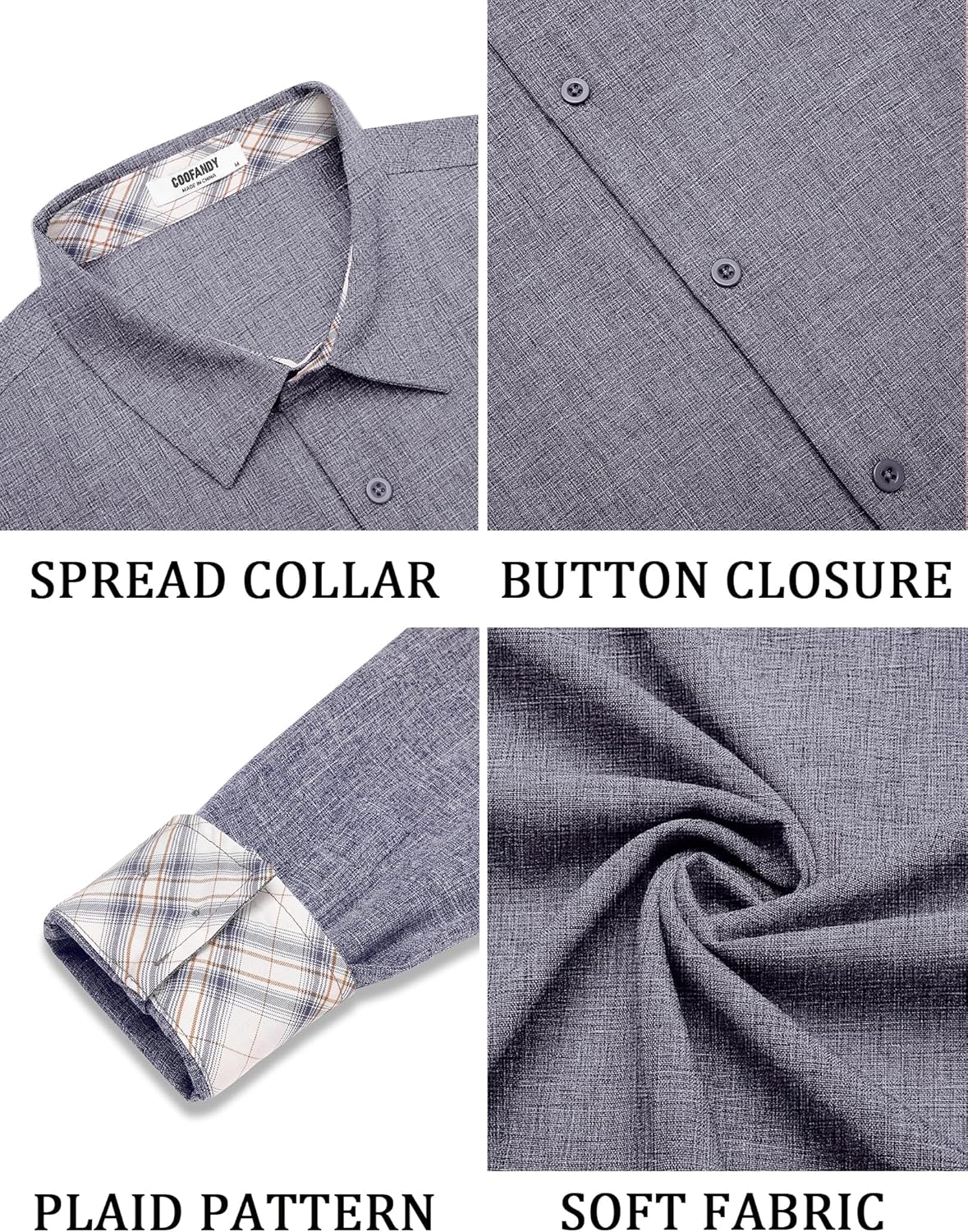 COOFANDY Men's Long Sleeve Button Down Shirts Casual Untucked Shirt Regular Fit Dress Shirt - Image 6