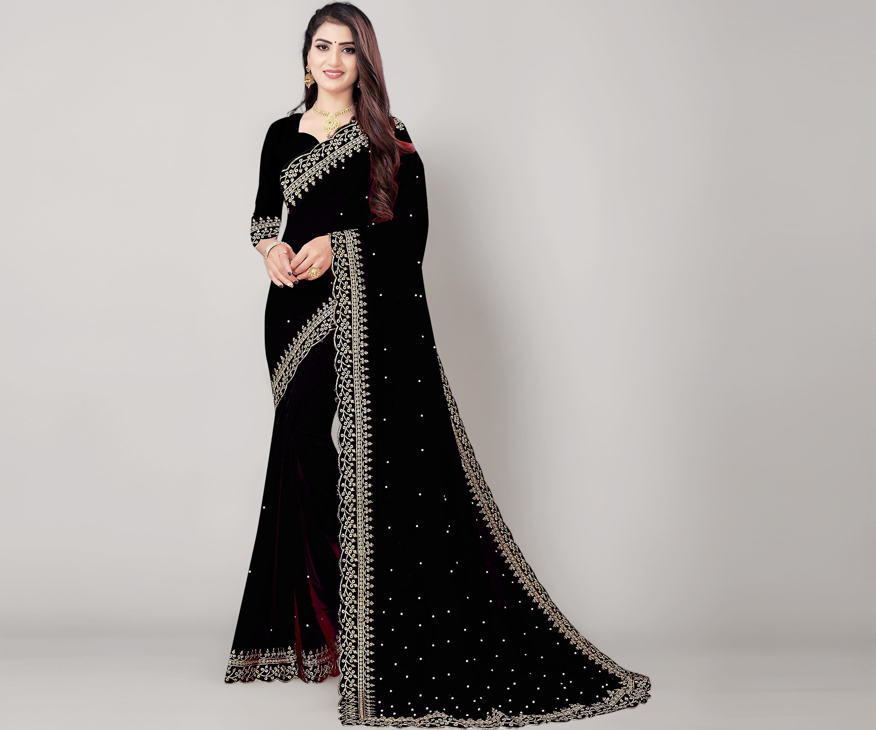 Fashion Day Latest Soft Georgette Embroidery Stone Work Saree for Women with Unstitched Blouse Piece