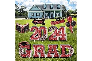 Red Graduation Yard Sign 2024, 10 Pack | Congrats Grad Lawn Yard Signs