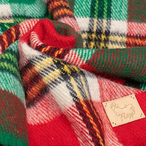 Miniatura 4 de Manta de lana a cuadros de tartán, cálida, gruesa, pesada, 5 libras, 675 GSM, lavable a máquina, calidad tradicional de reliquia, rojo y verde