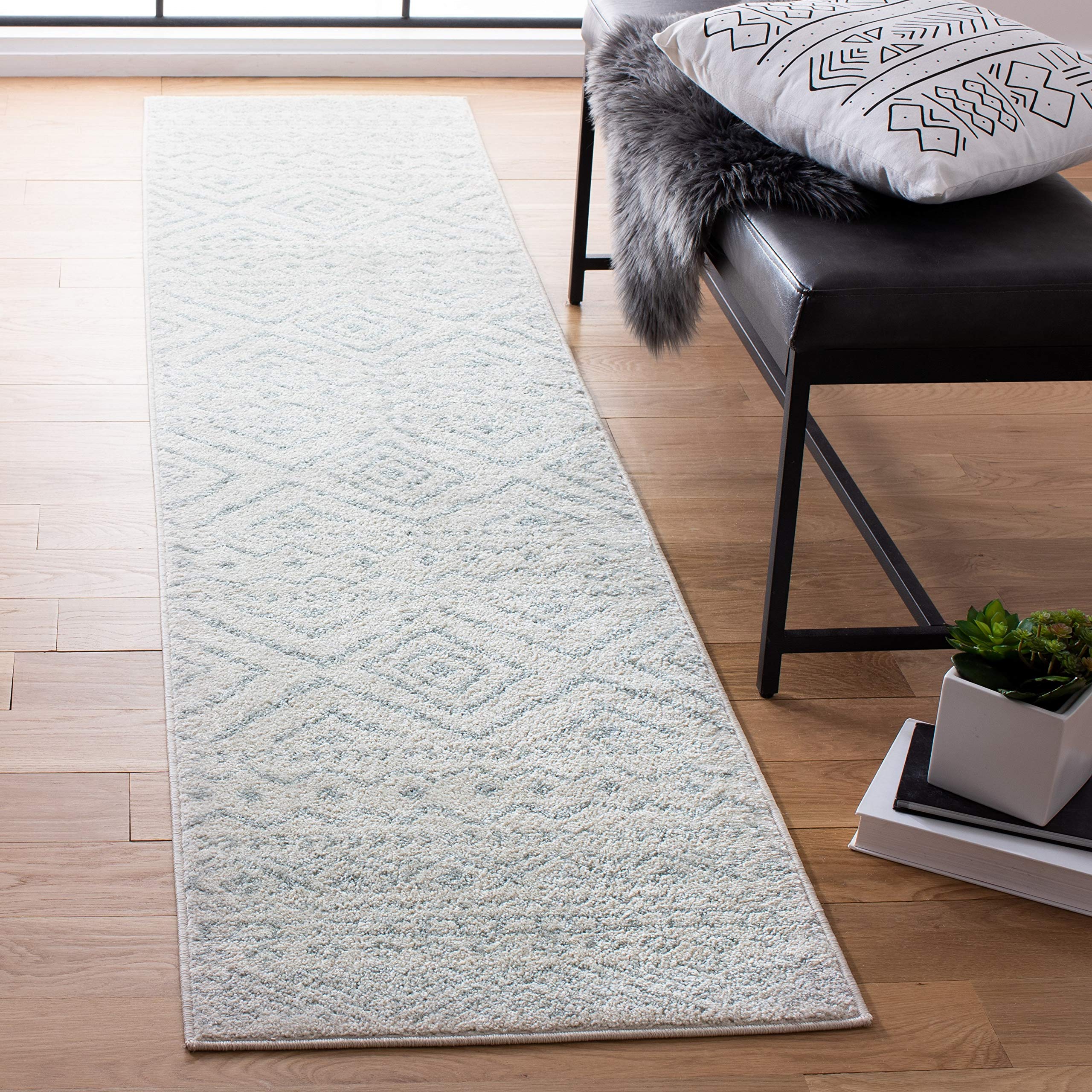 SAFAVIEH Tulum Collection Runner Rug - 2' x 13', Ivory & Light Grey, Moroccan Boho Distressed Design, Non-Shedding & Easy Care, Ideal for High Traffic Areas in Living Room, Bedroom (TUL267B)