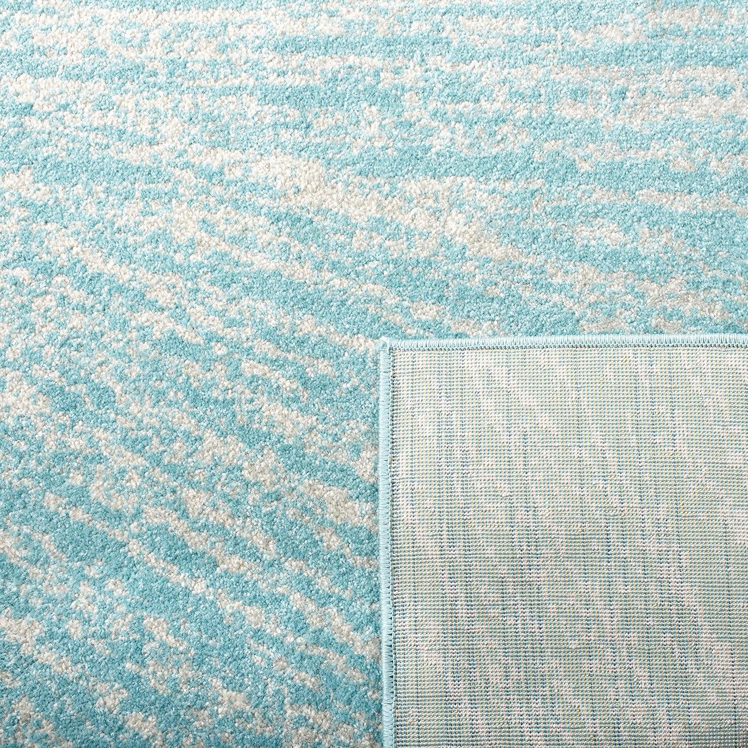 Ivory and Aqua Easy-Care Synthetic Runner Rug, 2'2" x 9'