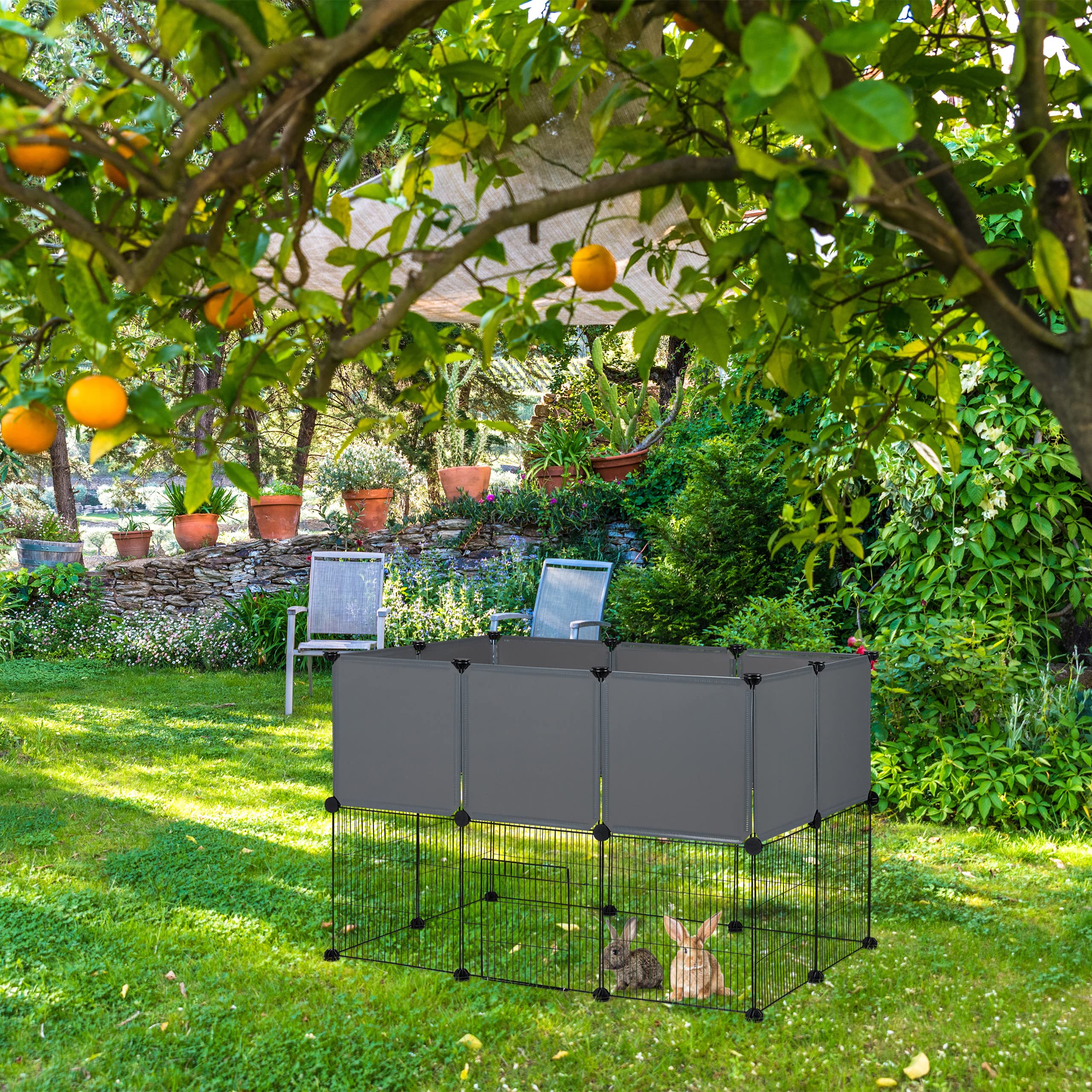 Relaxdays Enclos Animalier, Parc à Monter soi-même, HxLxP: 72,5x110x74 cm, Espace quadrillé Petits Animaux, Noir-Gris