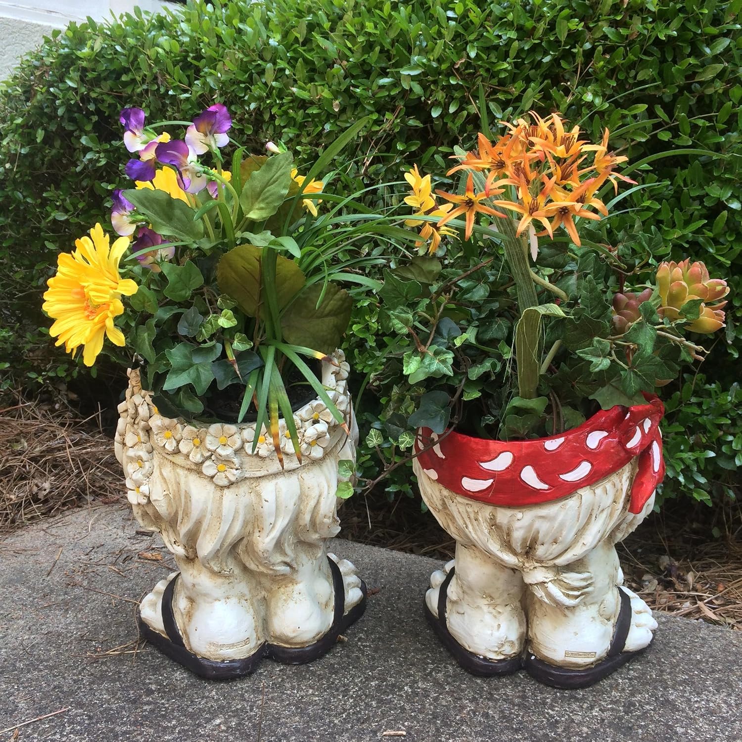 Homestyles 37594 Hippie Jerry and Flower Child Janice Antique White Accent 13" Face Planters Garden Statue (Holds 4" Pot)