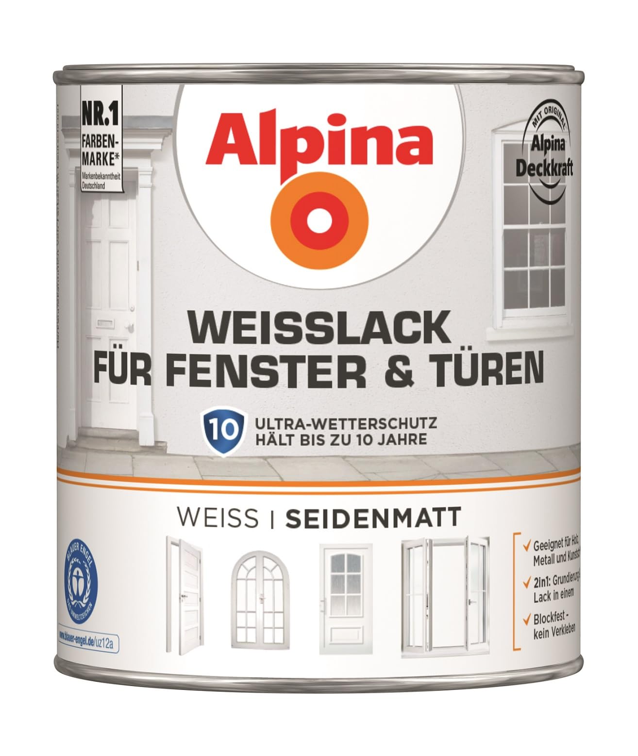 Alpina Weißlack für Fenster & Türen 750ml seidenmatt