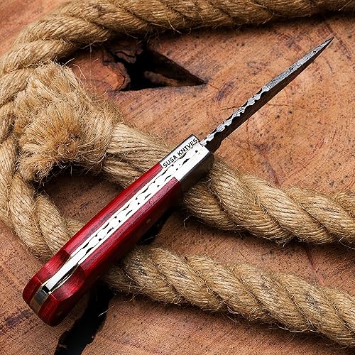 Miniatura 6 de SUSA KNIVES Cuchillo plegable de bolsillo de acero de Damasco hecho a mano, calidad de 6.5 pulgadas, pequeños cuchillos de bolsillo para exteriores,