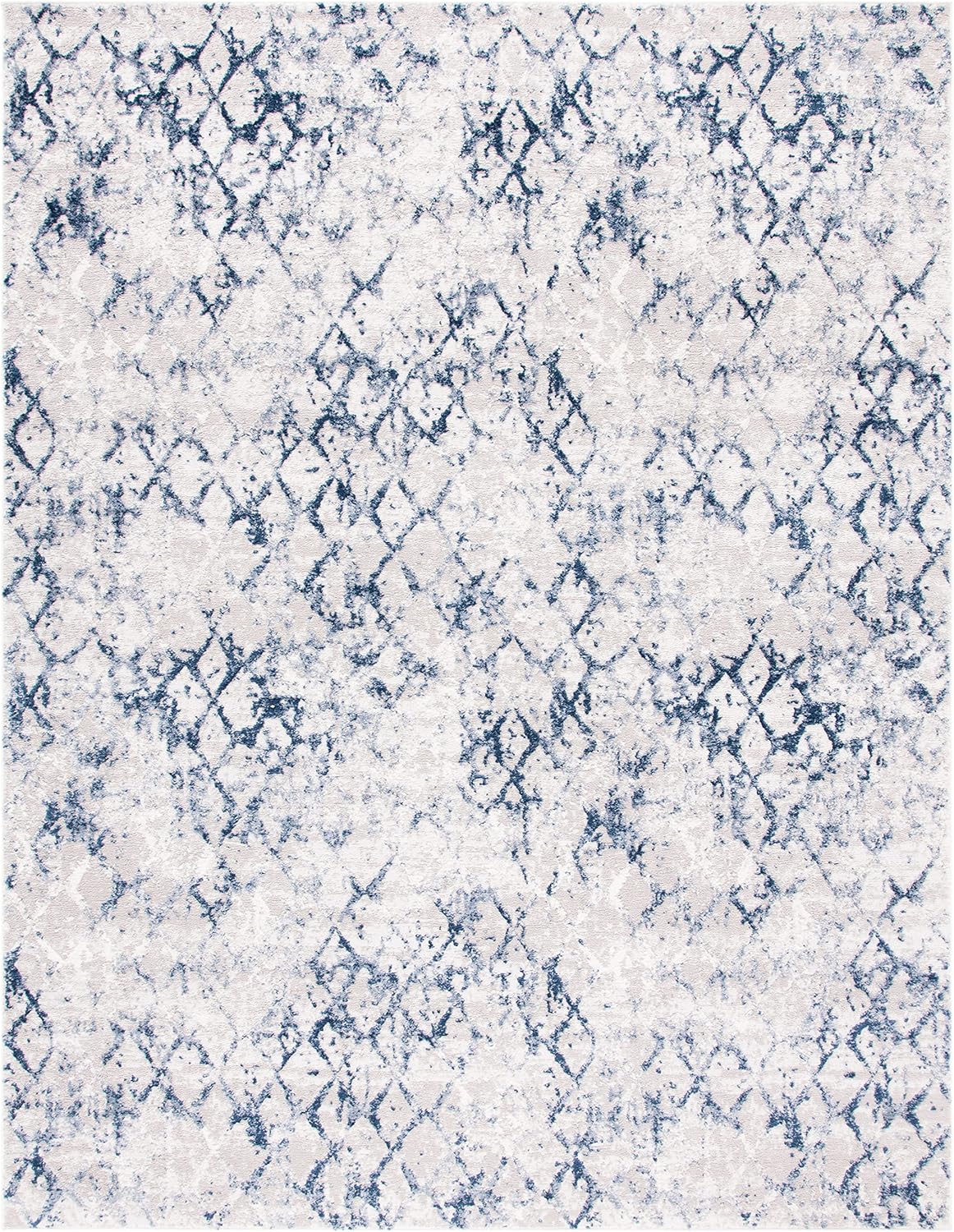 SAFAVIEH Amelia Collection X-Large Area Rug - 12' x 18', Grey & Navy, Modern Trellis Distressed Design, Non-Shedding & Easy Care, Ideal for High Traffic Areas in Living Room, Bedroom (ALA783H)