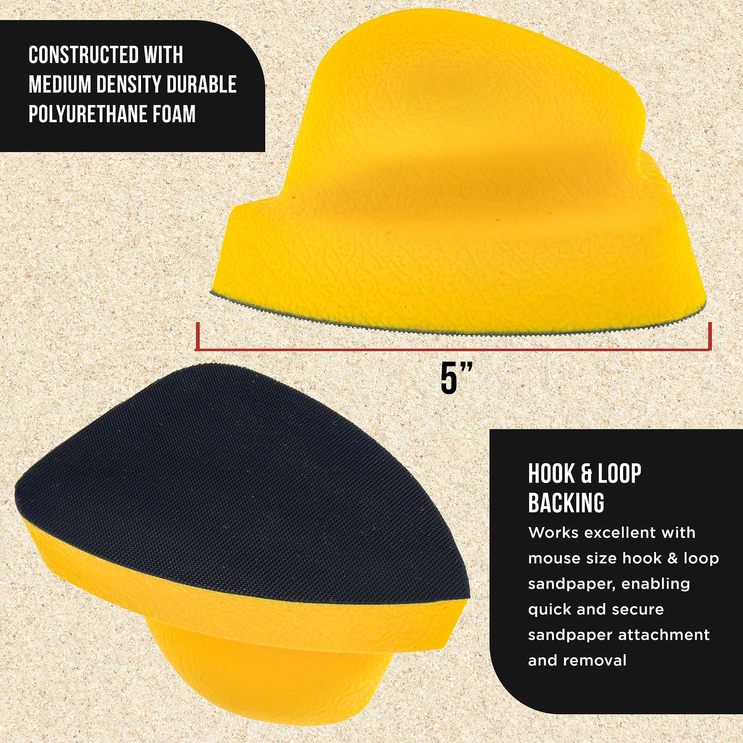 Dura-Gold Pro Series - Bloque de lijado a mano con forma de papel de lija para discos de lija de tamaño de ratón con velcro, paquete de 2, almohadilla de lijadora para preparación de pintura de