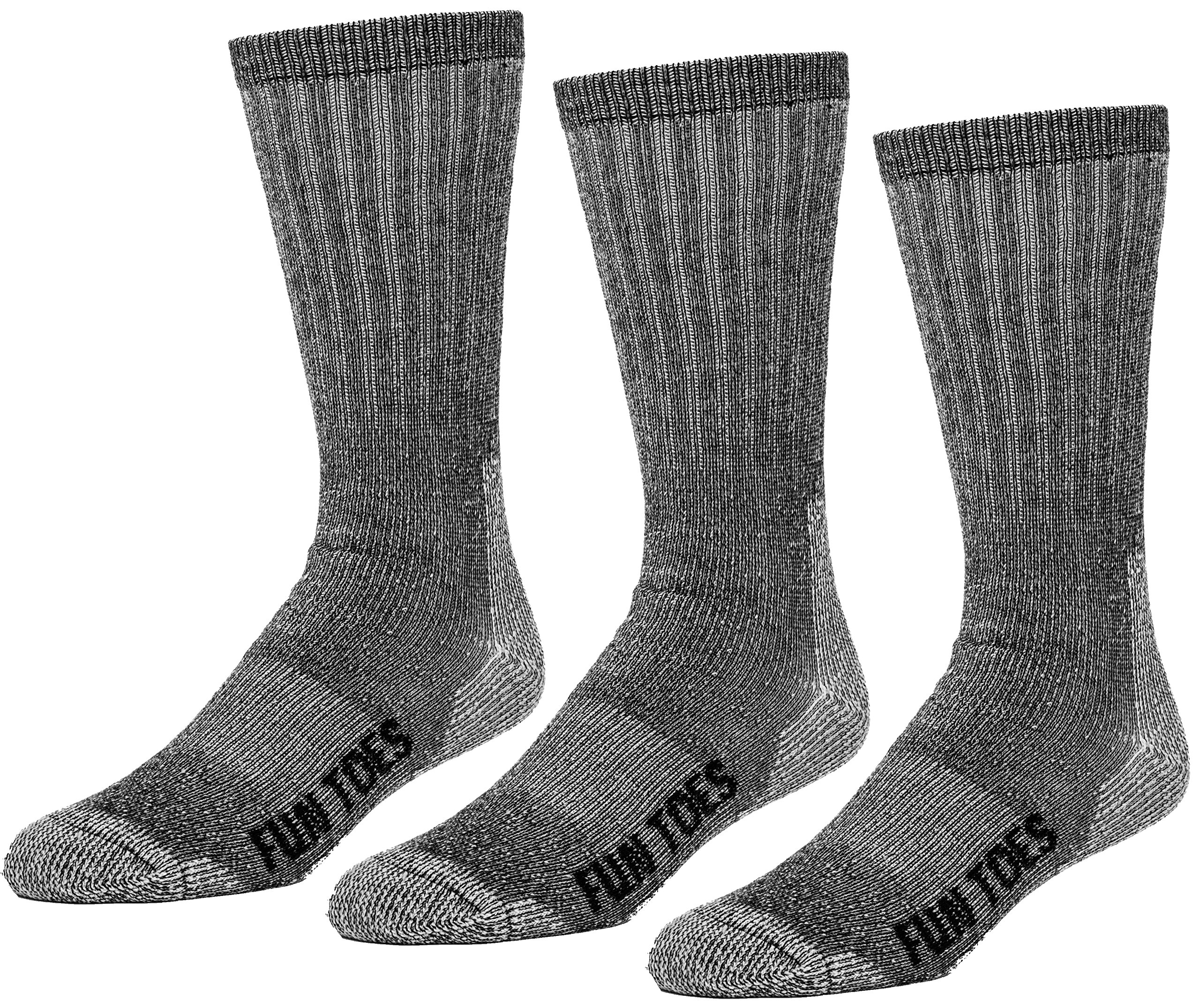 FUN TOESFUN TOES Boot Socks for Men, 3 Pairs Durable Thermal Insulated 80% Merino Wool Warm Hiking for Winter, Indoor or Outdoor