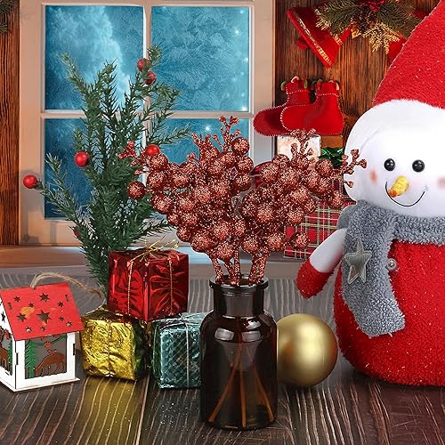 Miniatura 6 de 12 piezas de bayas de Navidad, tallos artificiales de bayas rojas con purpurina de 9 pulgadas, púas de Navidad, bayas rojas para árbol de Navidad,