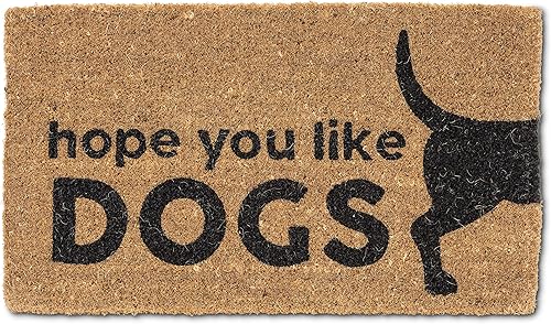 Miniatura 1 de Abbott Collection 35-FWD-AN-2372 - Felpudo gráfico con texto en inglés «Hope You Like Dogs», 18 x 30 pulgadas de largo, color natural/negro