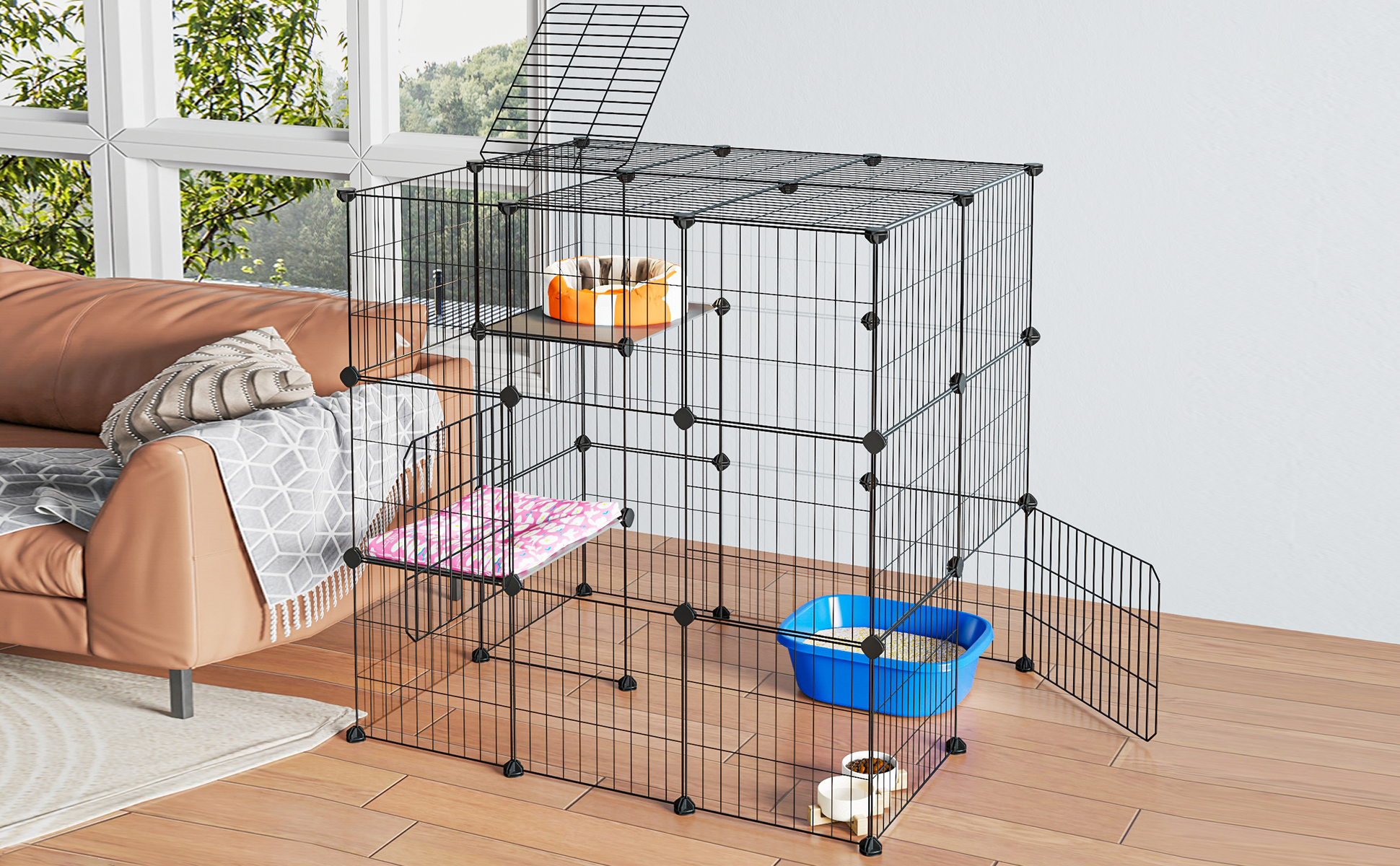 Watch Oneluck 3-Tier 35.4-inch large cat cage installation video