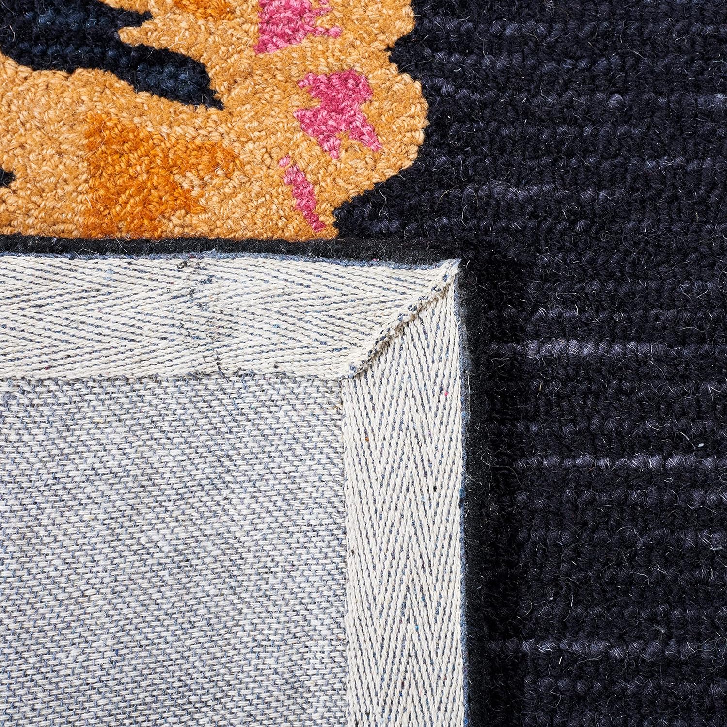 Handmade Black Floral Wool Rectangular Area Rug 3' x 5'