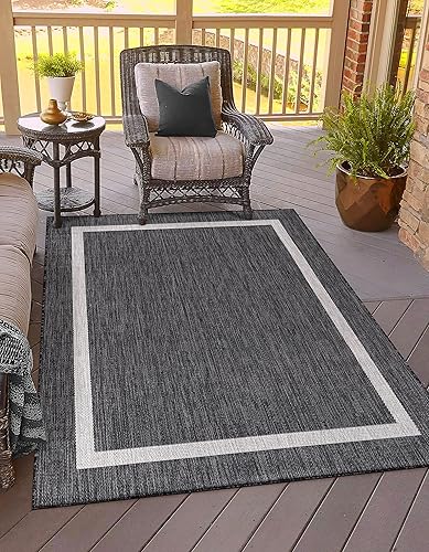 Miniatura 5 de Lena Rug Alfombra moderna para interiores y exteriores, resistente a la intemperie, para porche, terraza, balcón, patio, 9 x 12 pulgadas, gris oscuro