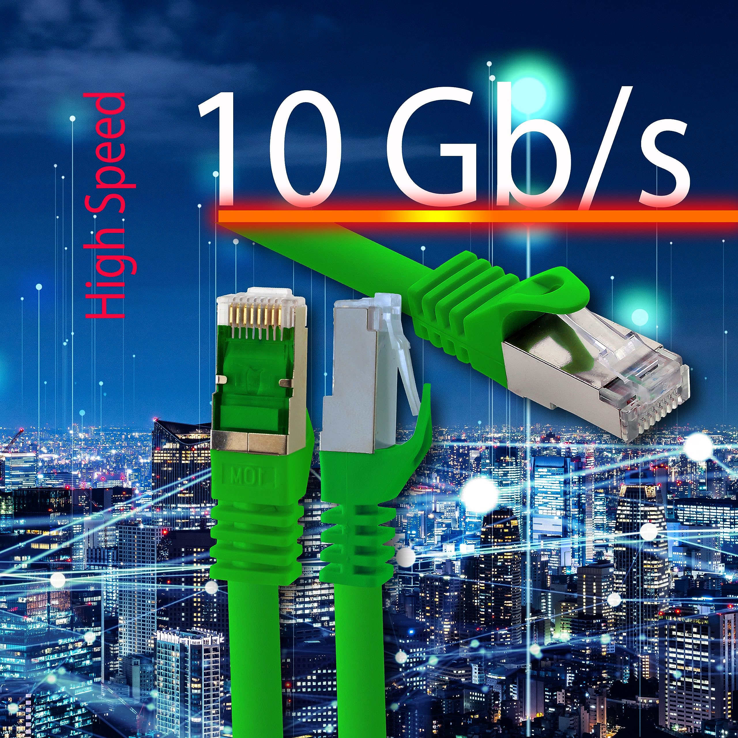 Kabel LAN 0,25 m Cat7 zielony 1 x kabel sieciowy Ethernet RJ45 10 Gbit/s SFTP kabel krosowy do routera modemu przełącznika PC, laptopa, konsoli gamingowej